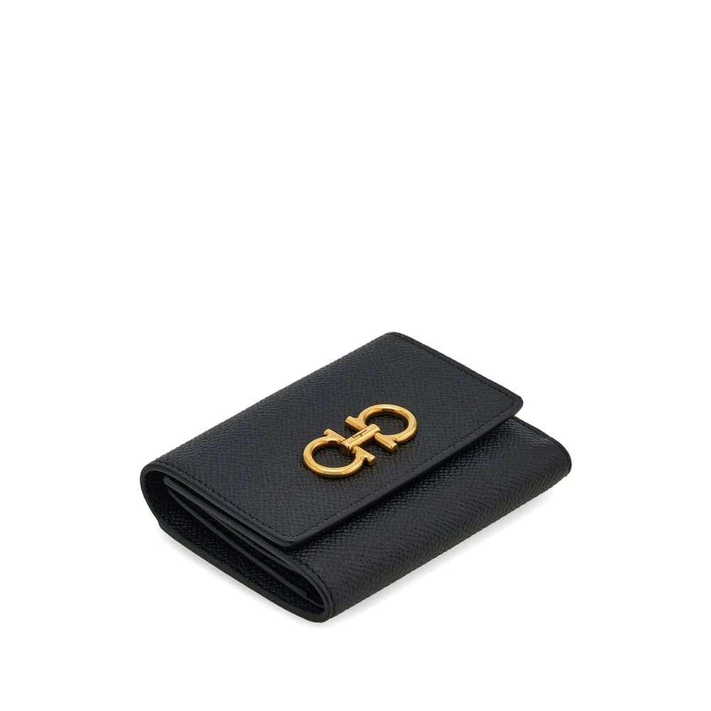 Ferragamo Gancini Tri-fold Leather Wallet In Black