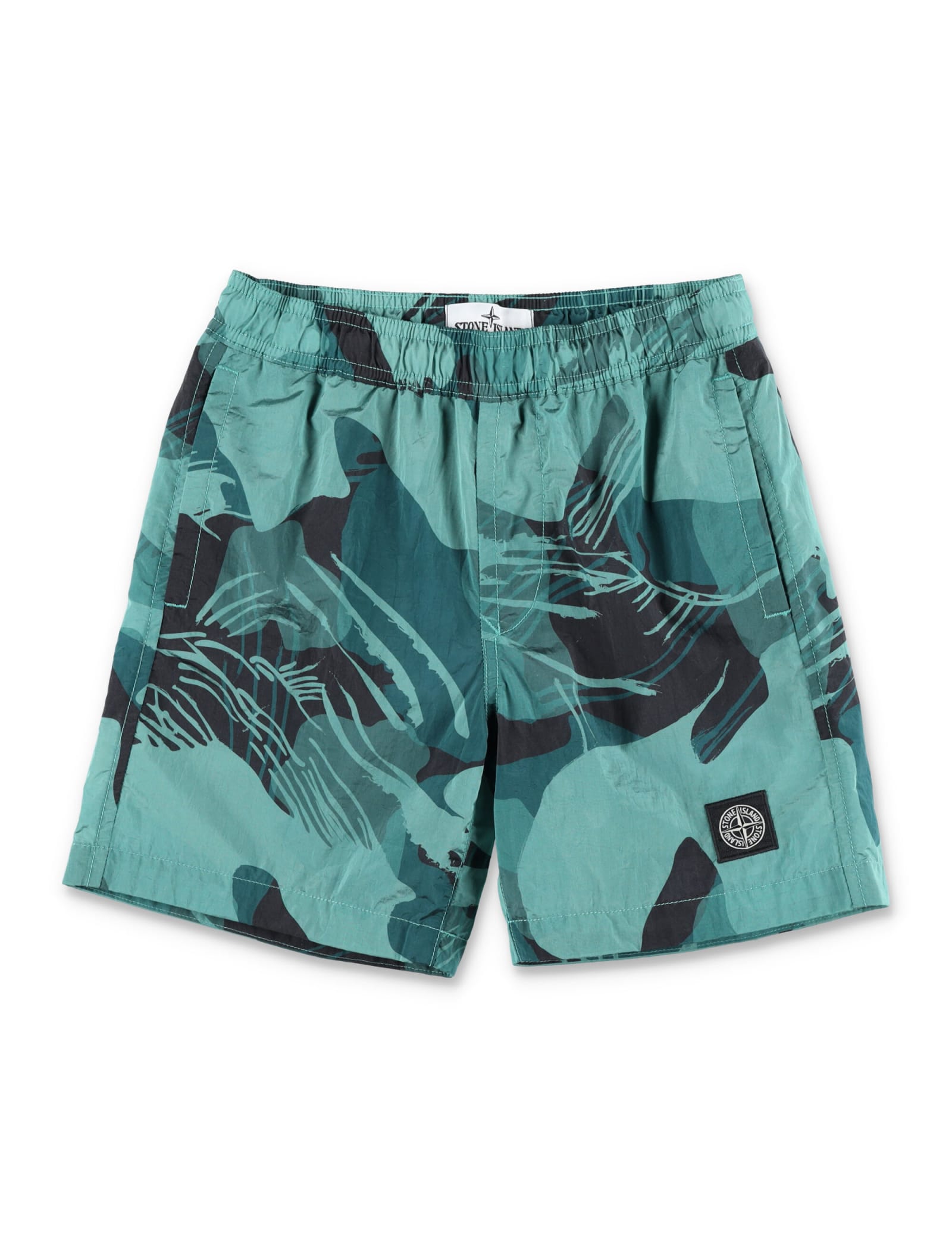 Stone Island Compass-motif Swim Shorts In Green