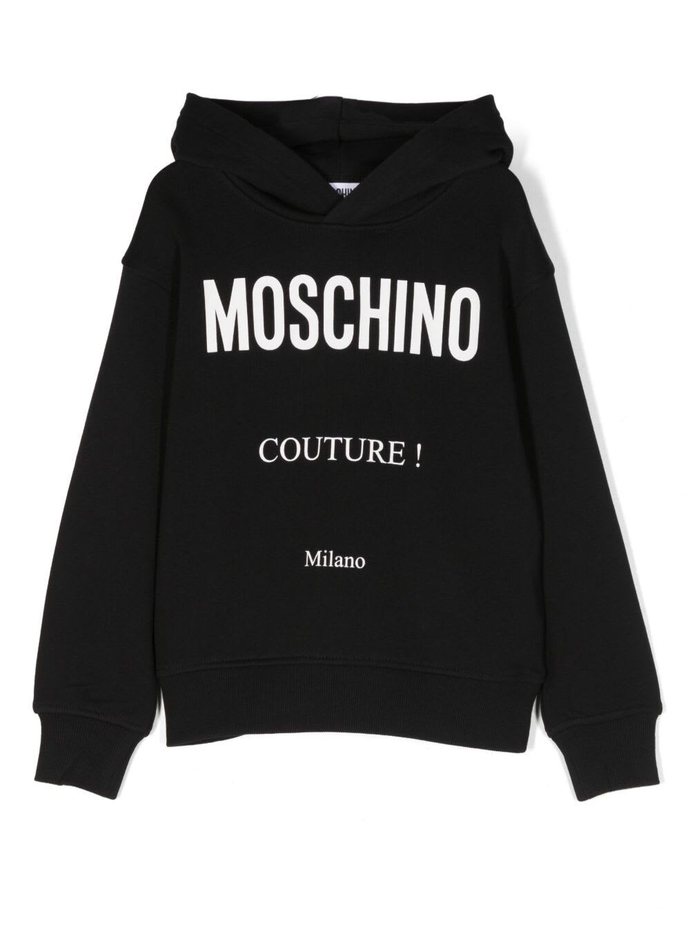 MOSCHINO BLACK HOODIE WITH CONTRASTING MAXI LOGO IN COTTON BOY