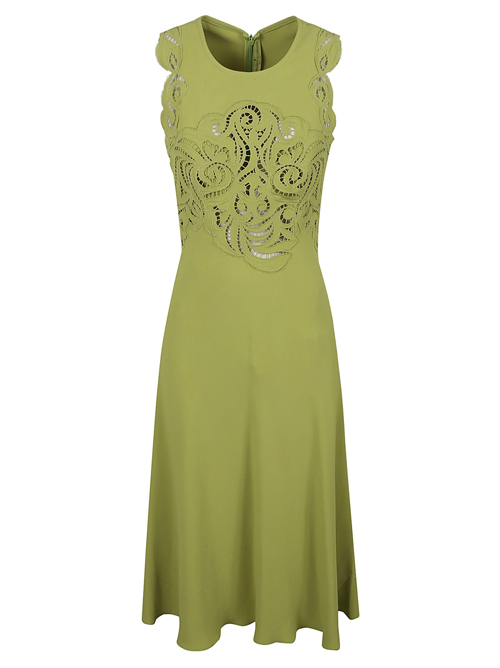 Shop Ermanno Scervino Perforated Long Sleeveless Dress In Dark Citron