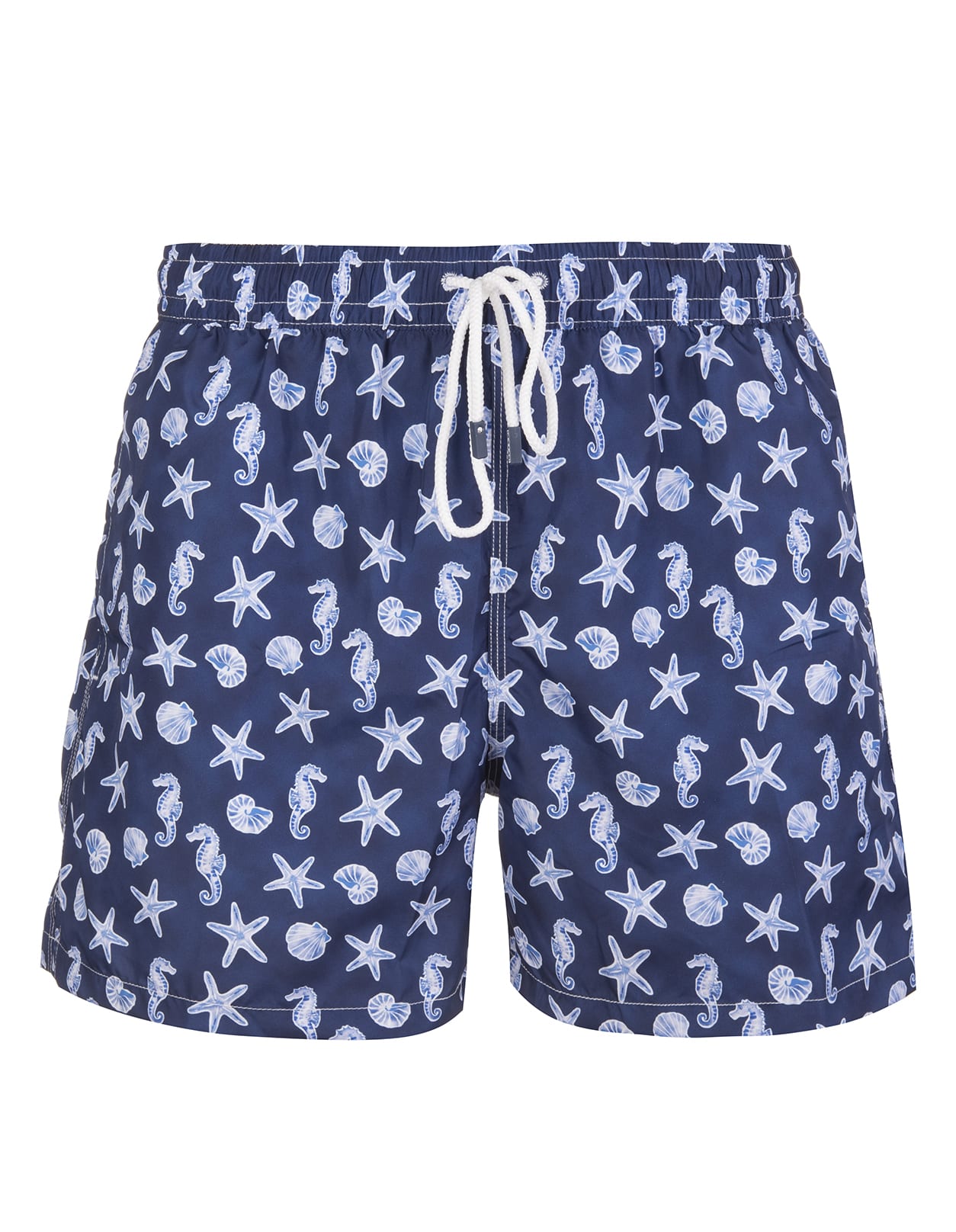 Fedeli Navy Blue Swimming Trunks With Marine Print
