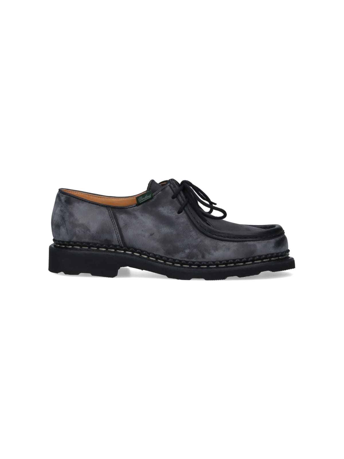 Paraboot Distressed Lace-up Leather Shoes In Black