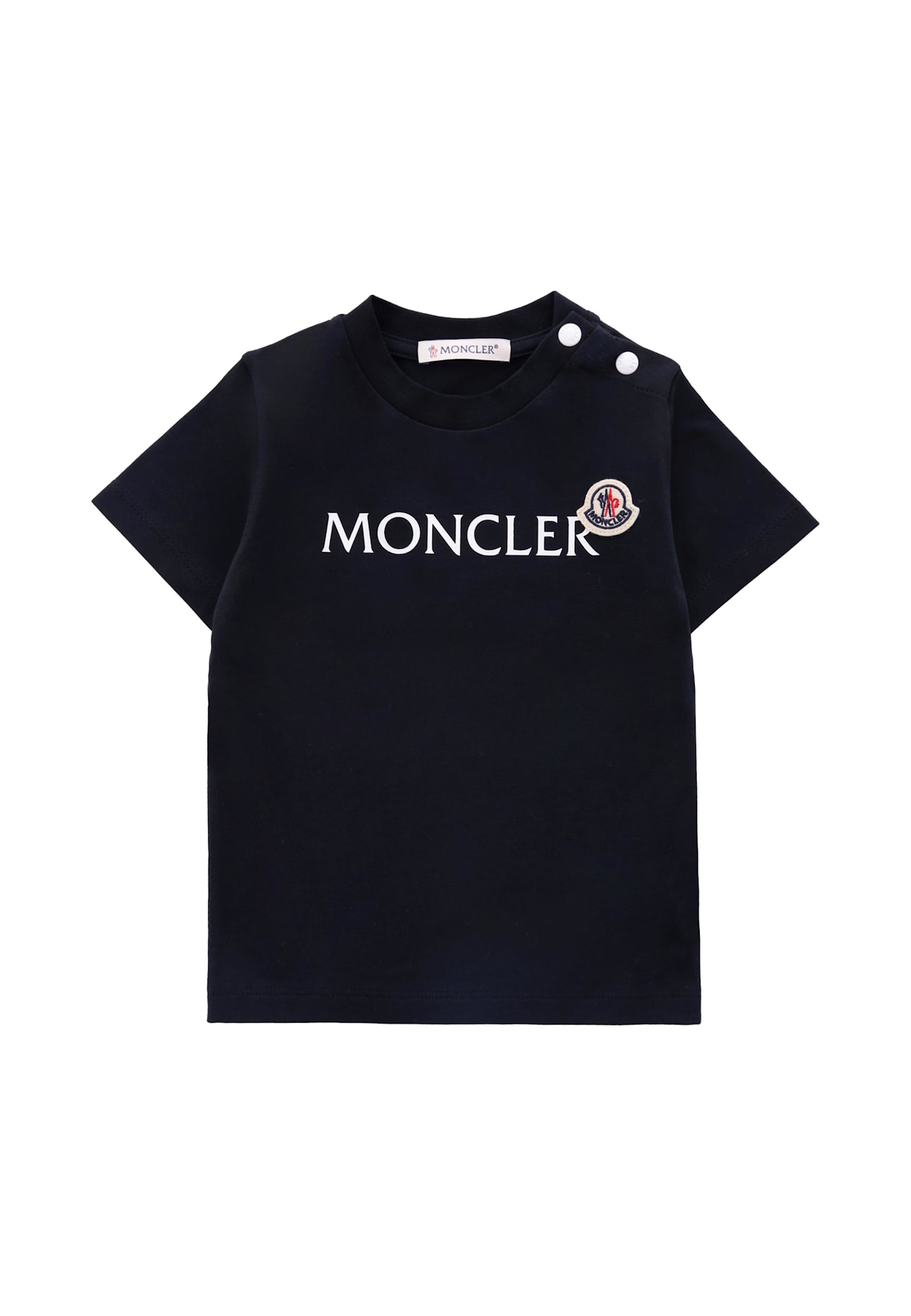 Moncler Blue T-shirt For Baby Boy With Logo In Black