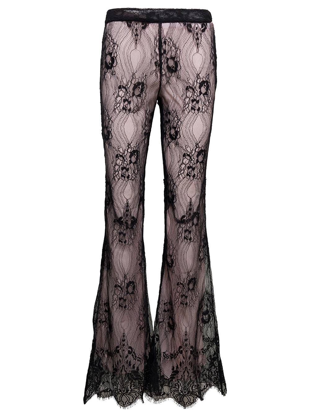 DSQUARED2 BLACK FLARED PANTS WITH FLORAL LACE ALL-OVER IN POLYESTER WOMAN