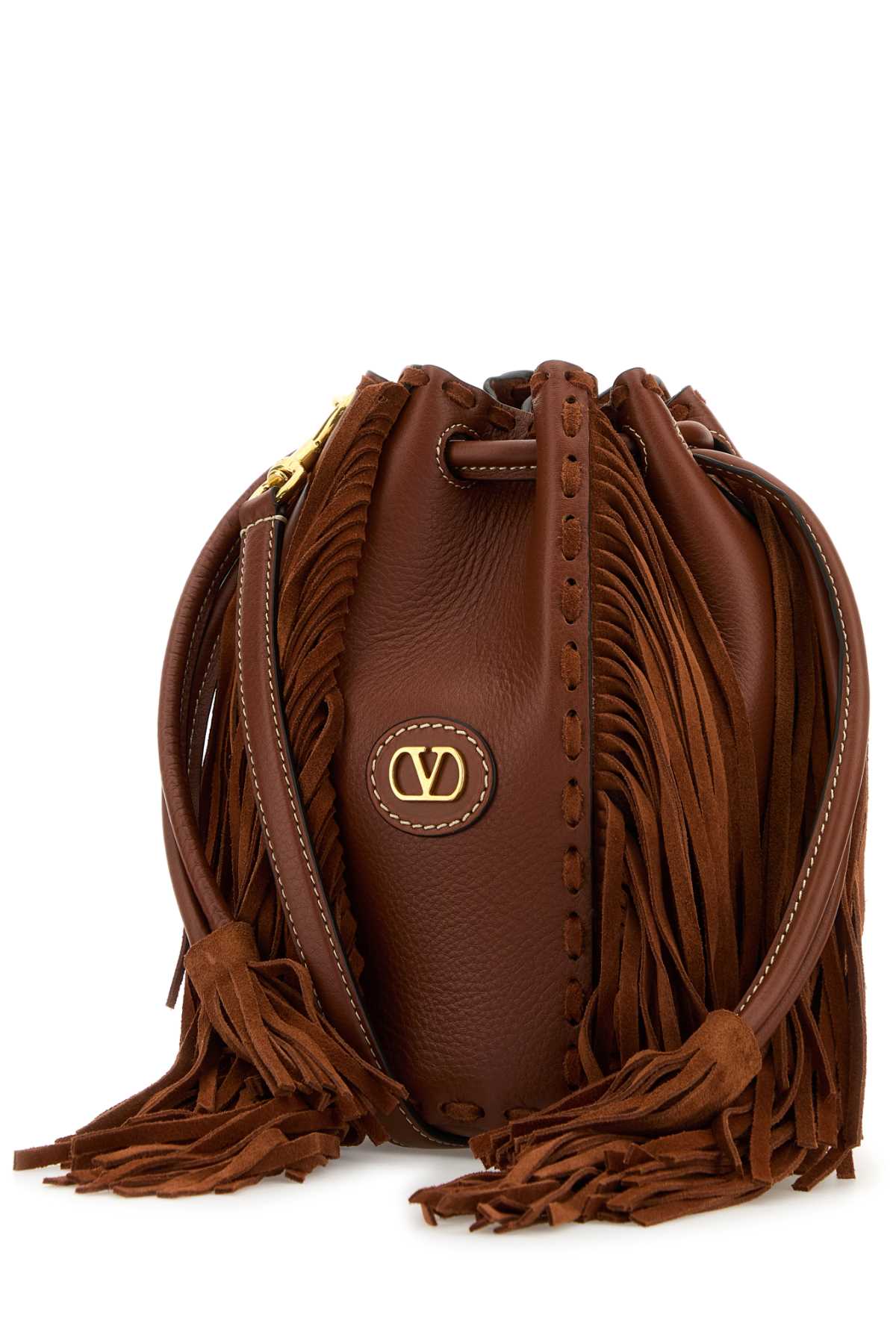 Valentino Bucket Bag Leather Fringe Detailing