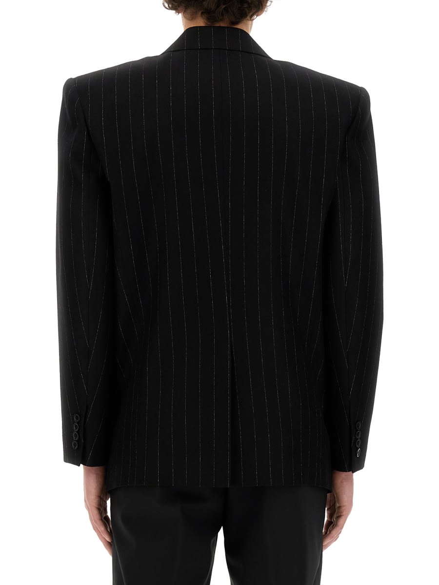 Saint Laurent Oversized Double Breasted Pinstripe Jacket In Black
