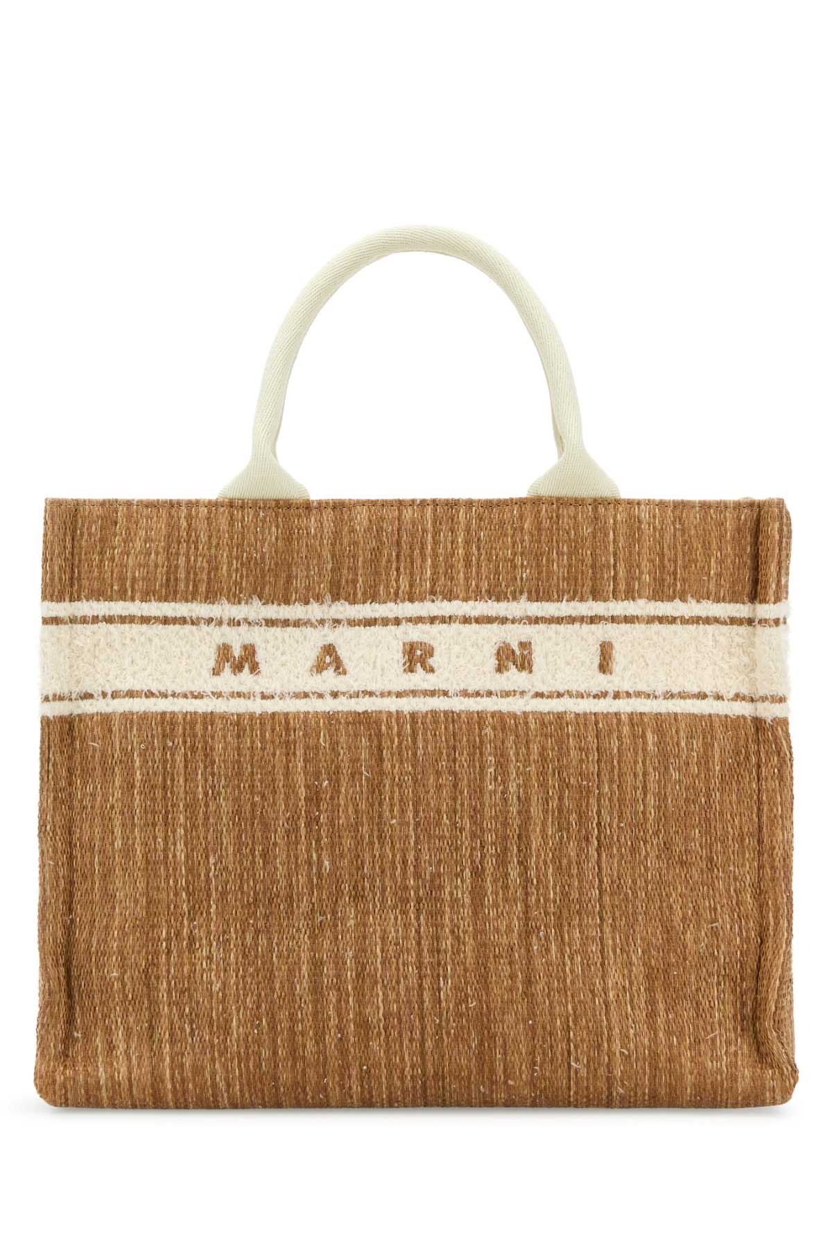 Shop Marni Two-tone Raffia Small Shopping Bag In Ecruwhite