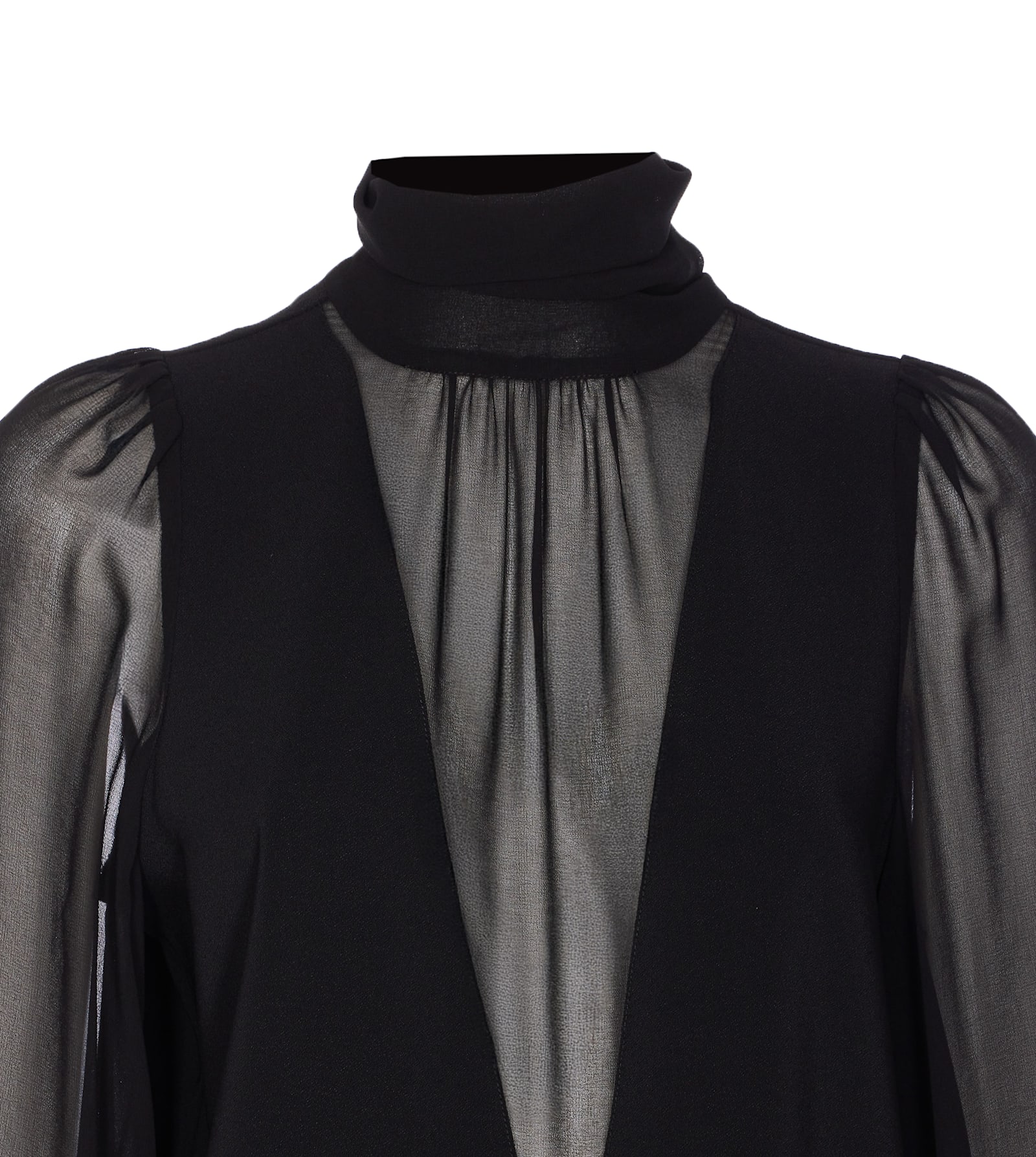 Pinko Dress With Georgette Sleeves And High Neck In Black