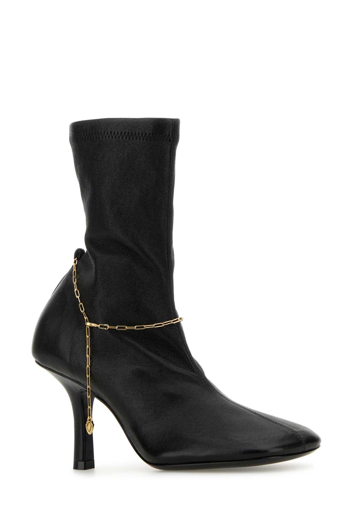 Burberry Leather Ankle Boots Chain Detail In Black