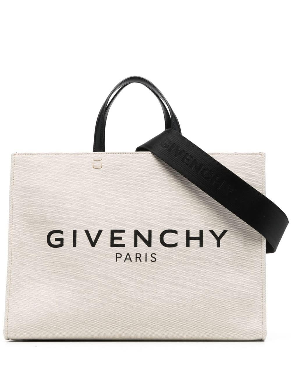 Givenchy Beige And Black Medium G-tote Bag In Canvas In Brown