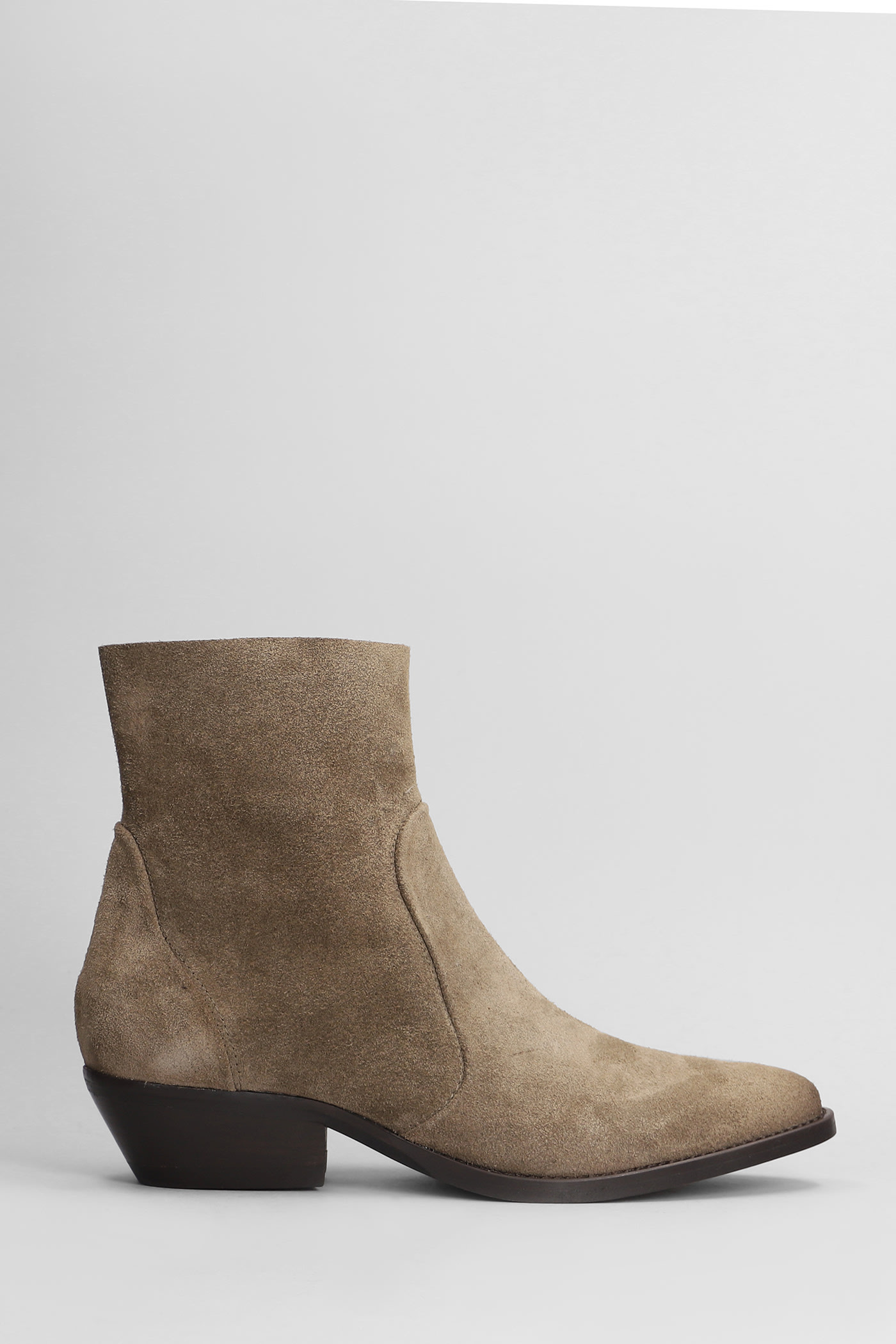 Shop Julie Dee High Heels Ankle Boots In Brown Suede