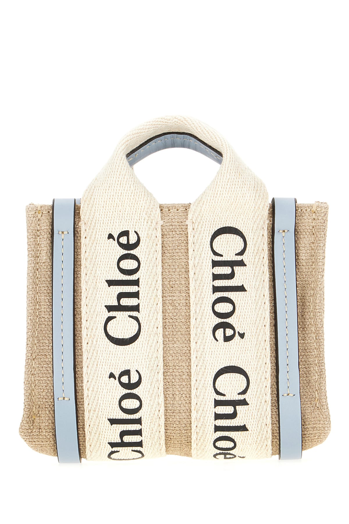 Chloé Sand Linen Mini Woody Crossbody Bag In White Blue