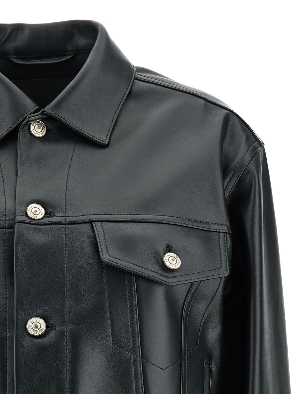 Shop Balenciaga Black Cropped Jacket With Silver-tone Branded Buttons In Super Smooth Leather Woman