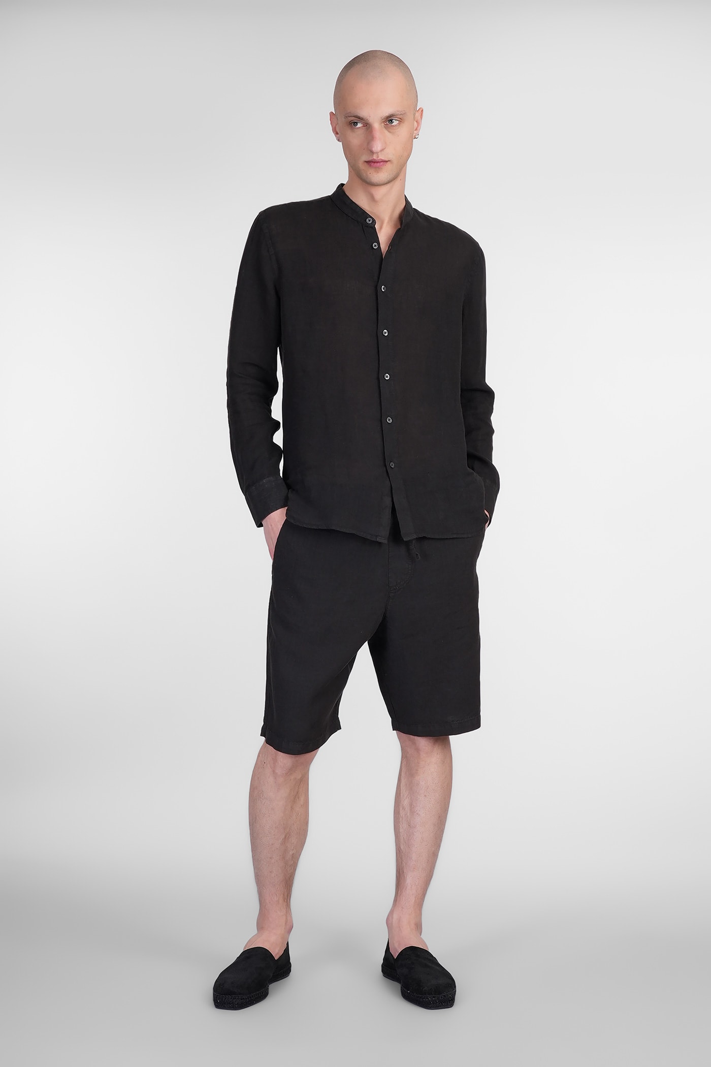 120% Lino Linen Bermuda Shorts In Black