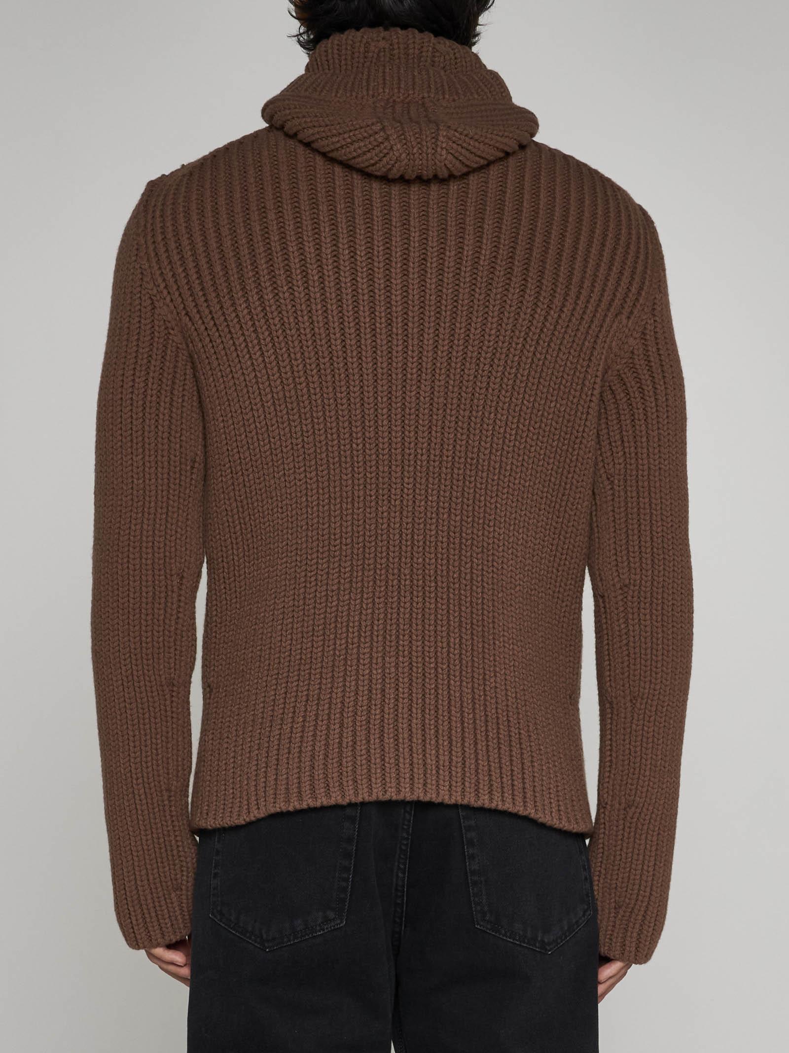 Shop Lanvin Wool And Cashmere Hooded Sweater In Chestnut
