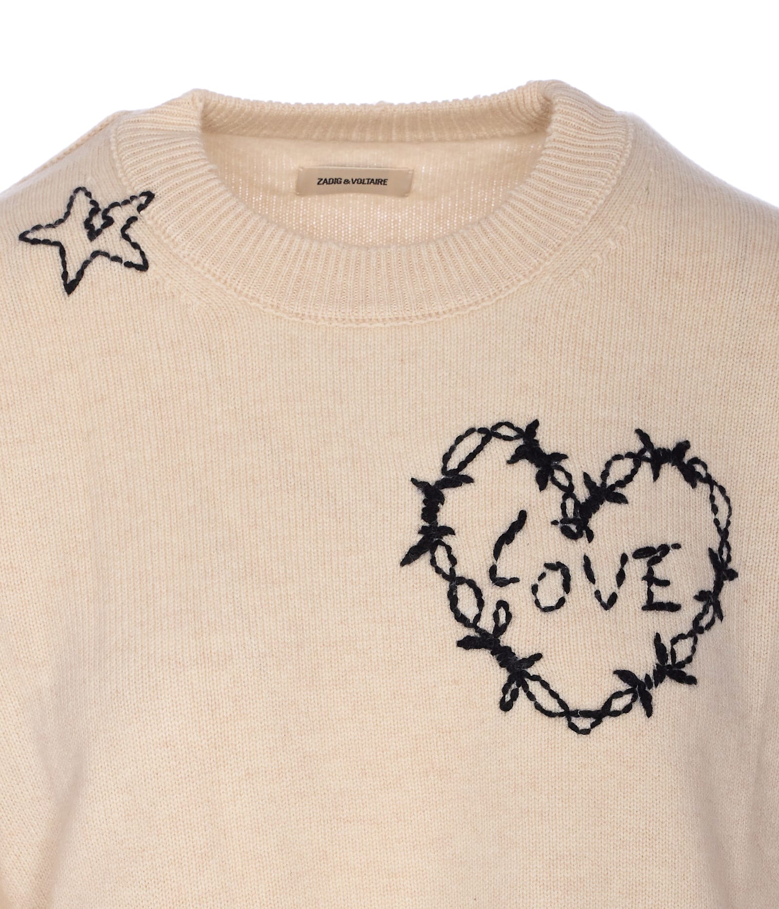 Zadig & Voltaire Womens Ecru Markuz Brand-embroidered Cashmere Jumper In Neutral