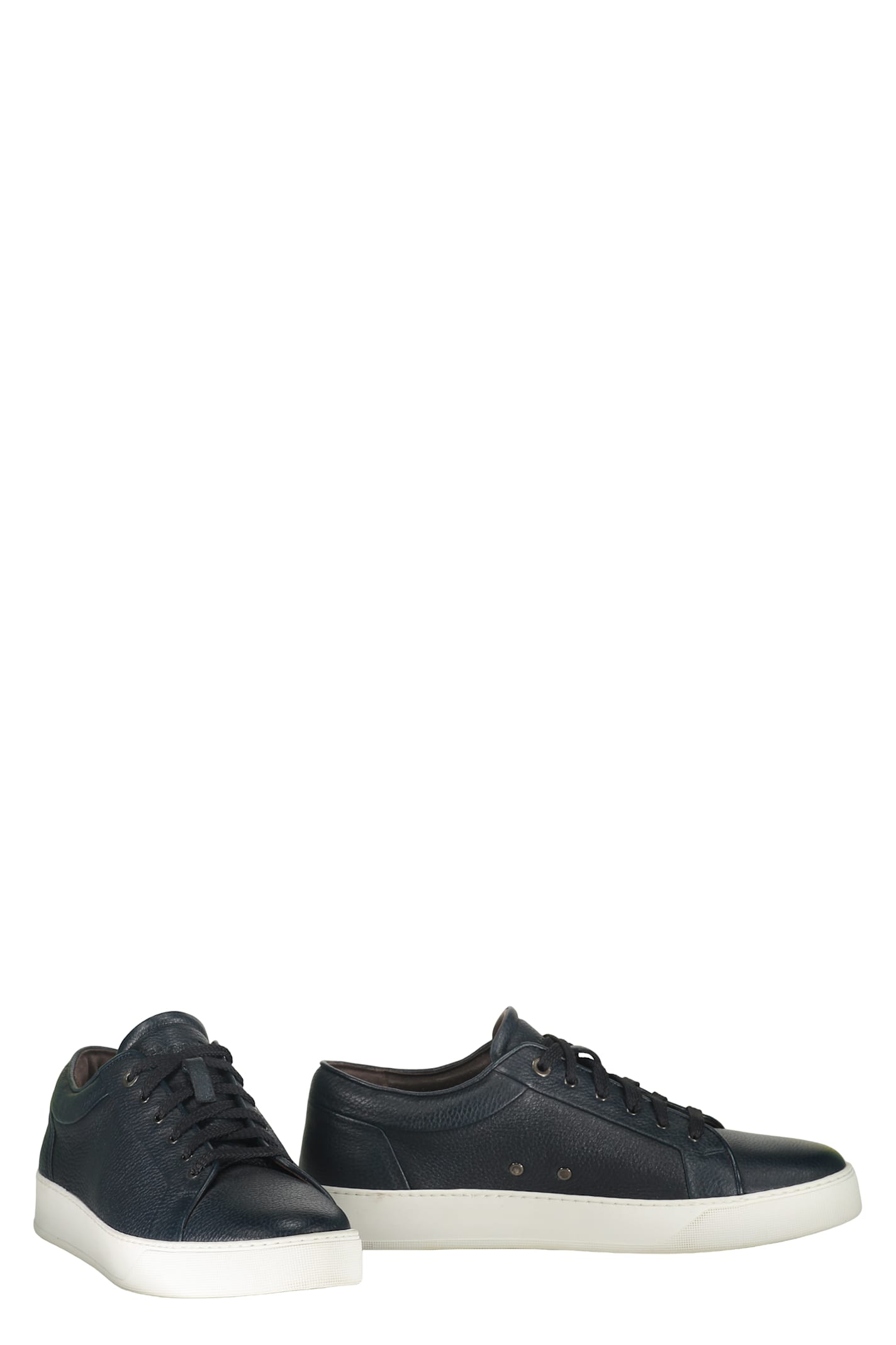 Moorer Grainy Leather Low-top Sneakers In Blue