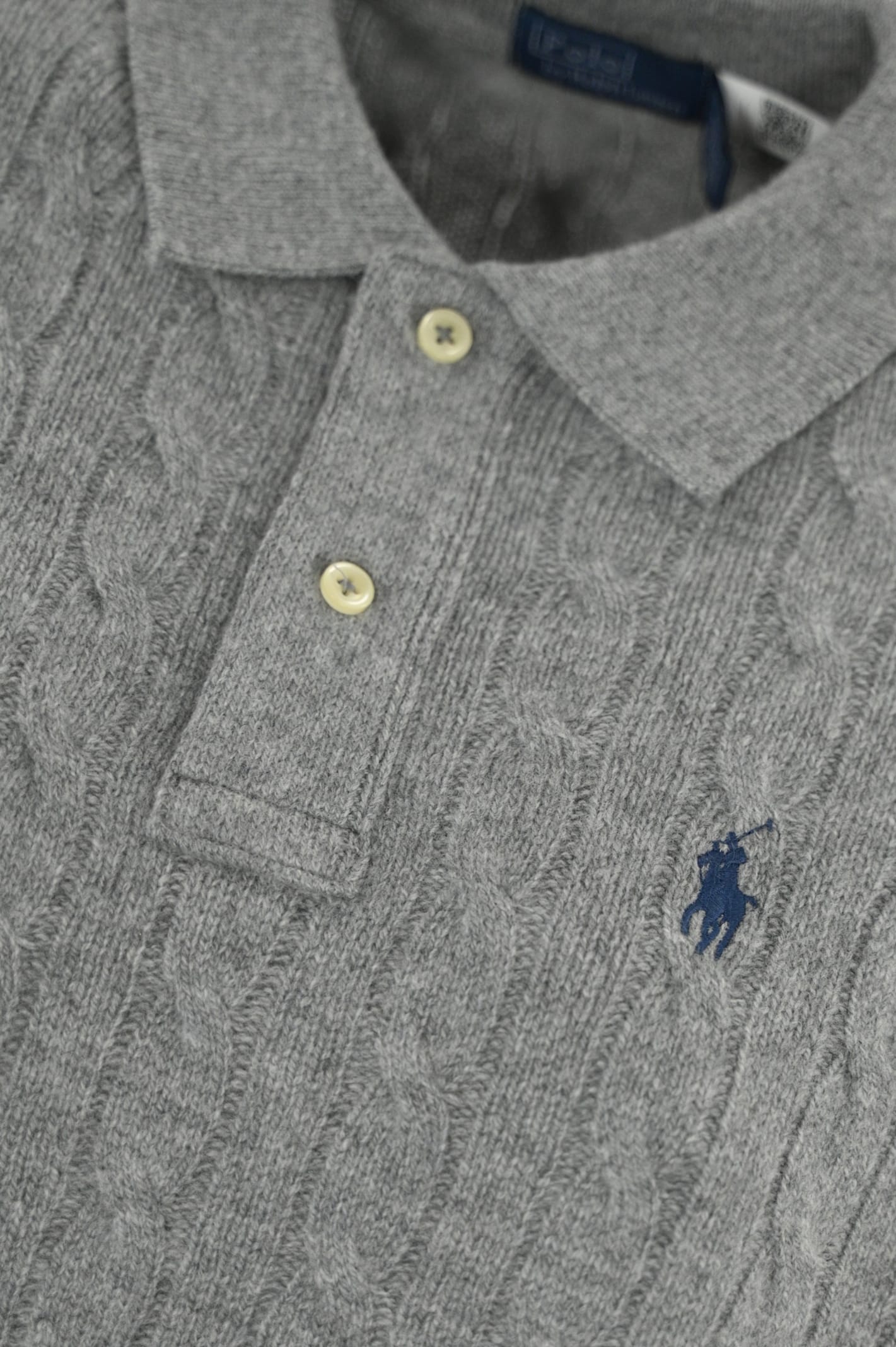 Shop Polo Ralph Lauren Cable-knit Polo Shirt In Wool And Cashmere In Grey