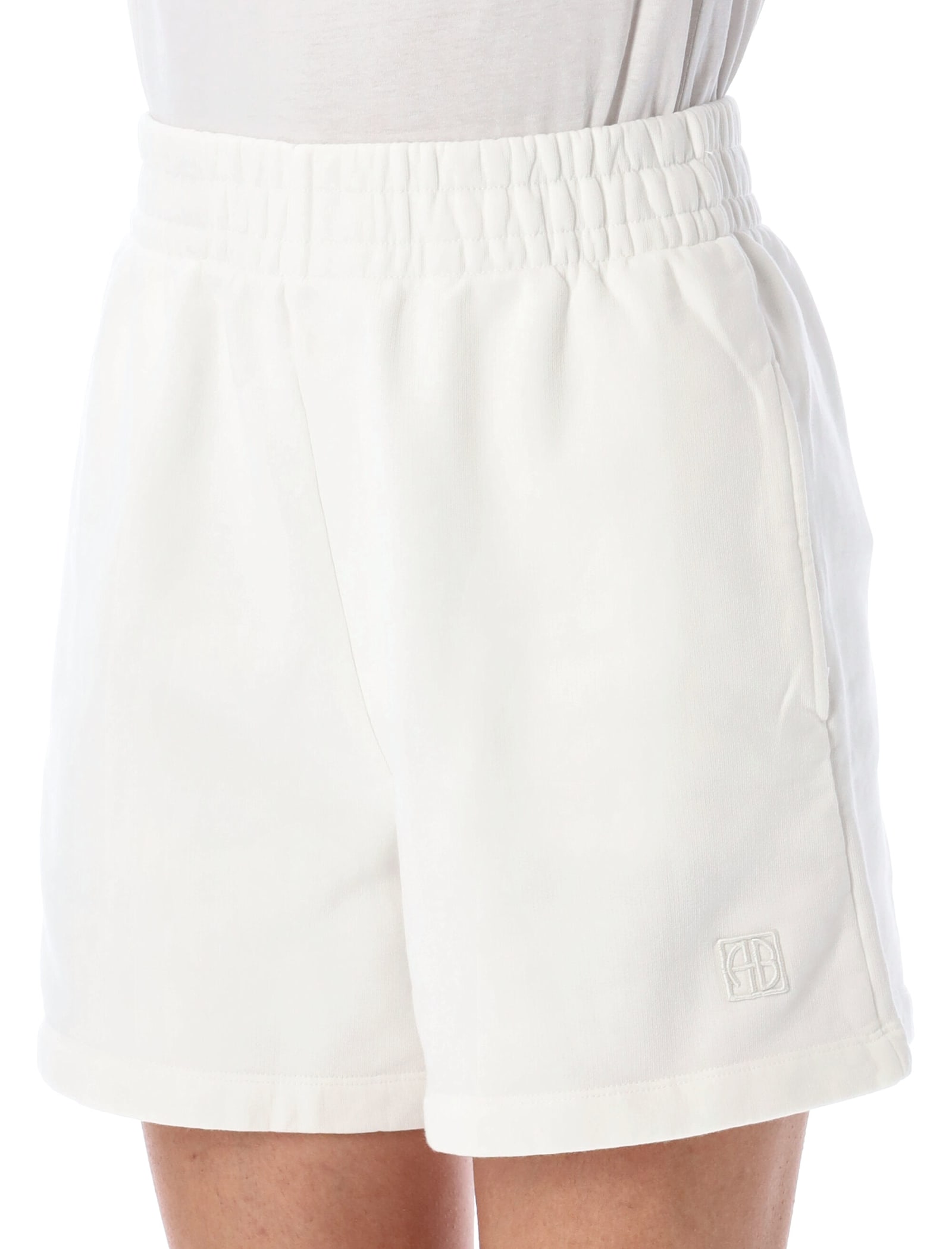 Anine Bing Fleece Shorts With Elastic Waistband And Side Pockets In White