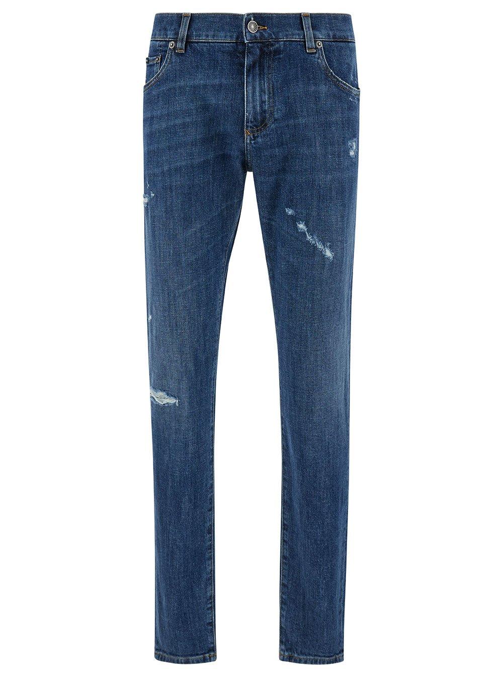 Shop Dolce & Gabbana Logo Plaque Distressed Skinny Jeans In Variante Abbinata