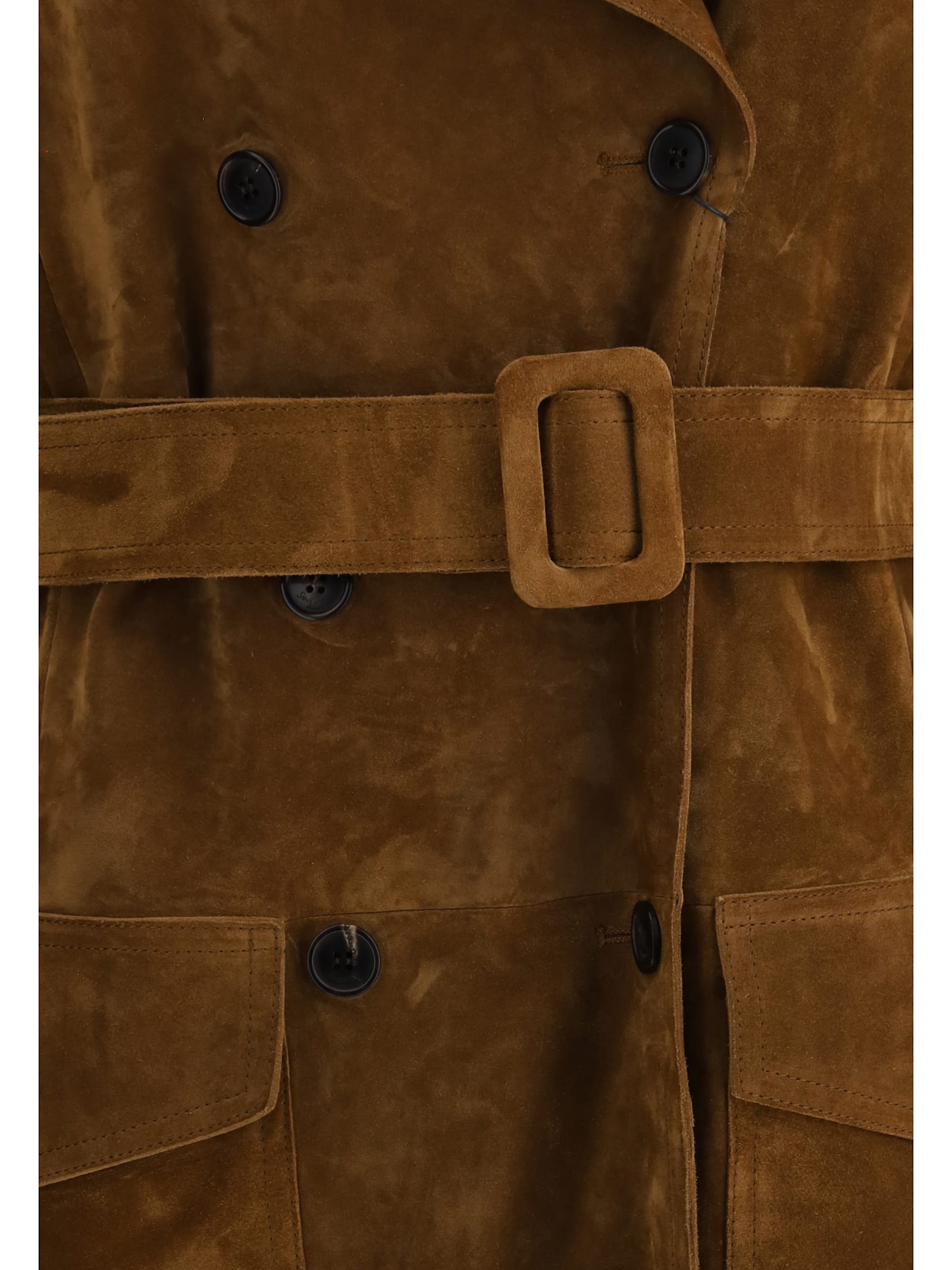 Saint Laurent Suede Trench Coat In Brown