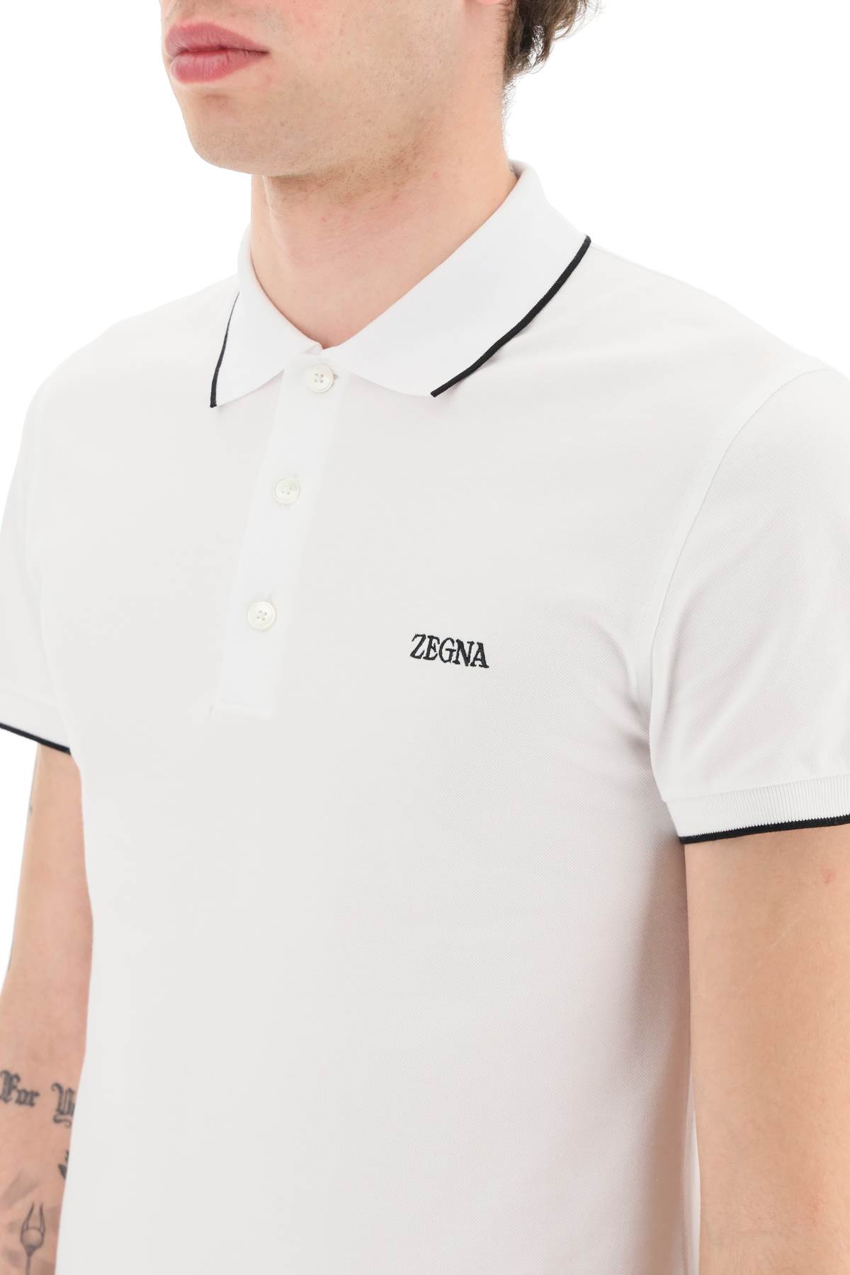 Shop Zegna Logoed Cotton Polo Shirt
