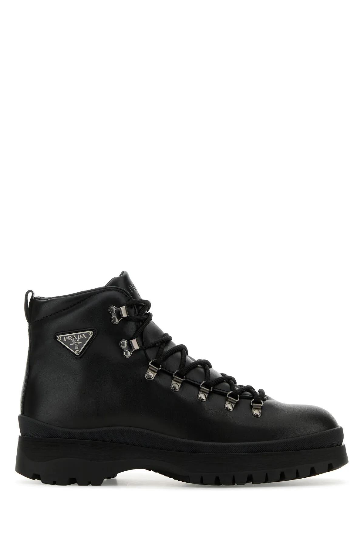 Shop Prada Black Leather Ankle Boots In Nero