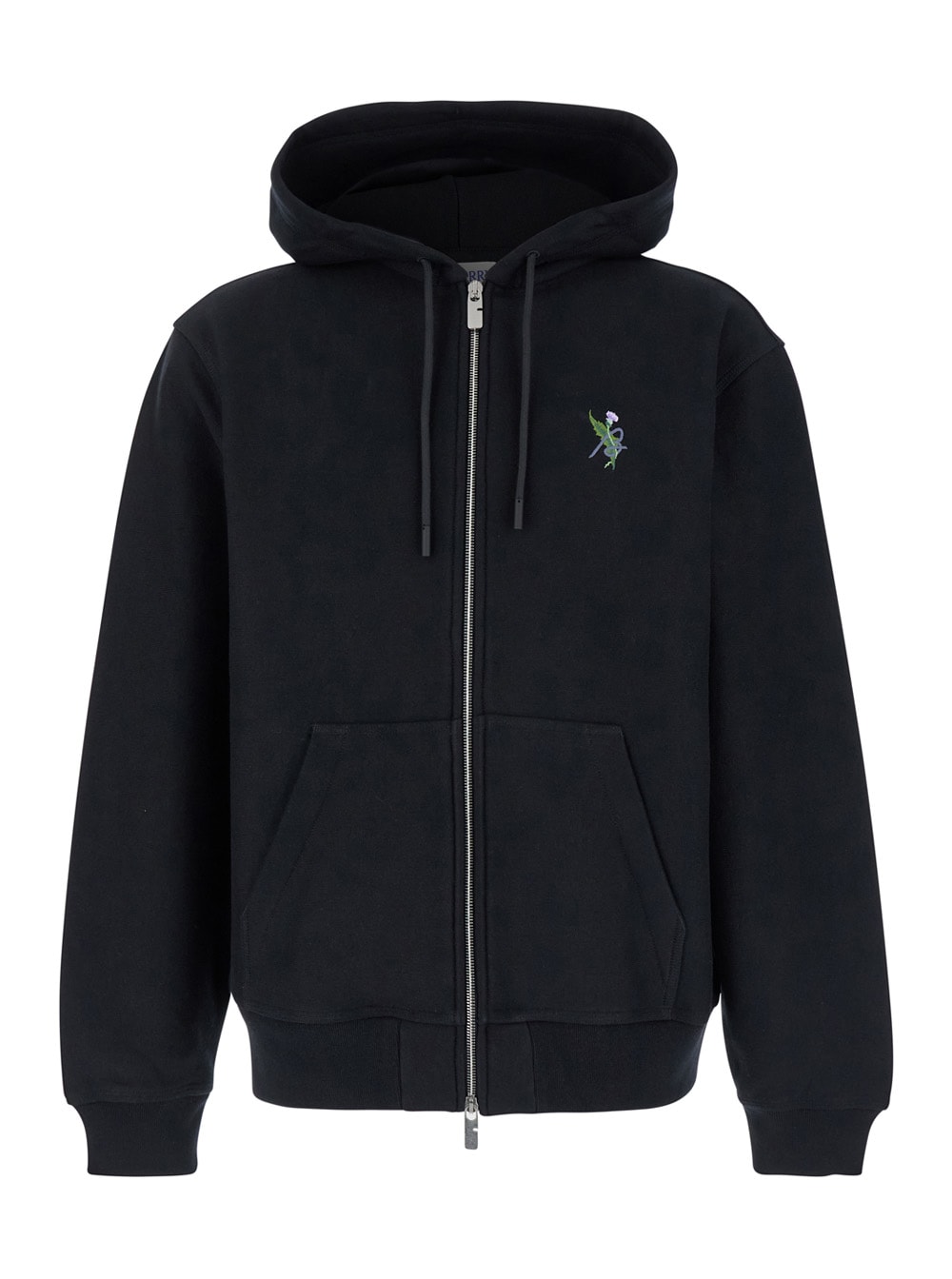 Shop Burberry Black Hoodie With Embroidered Logo On The Rear In Cotton Man