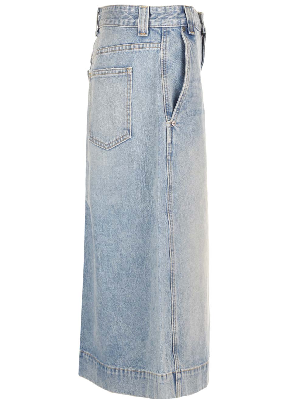 Shop Khaite Denim Midi Skirt In Blue