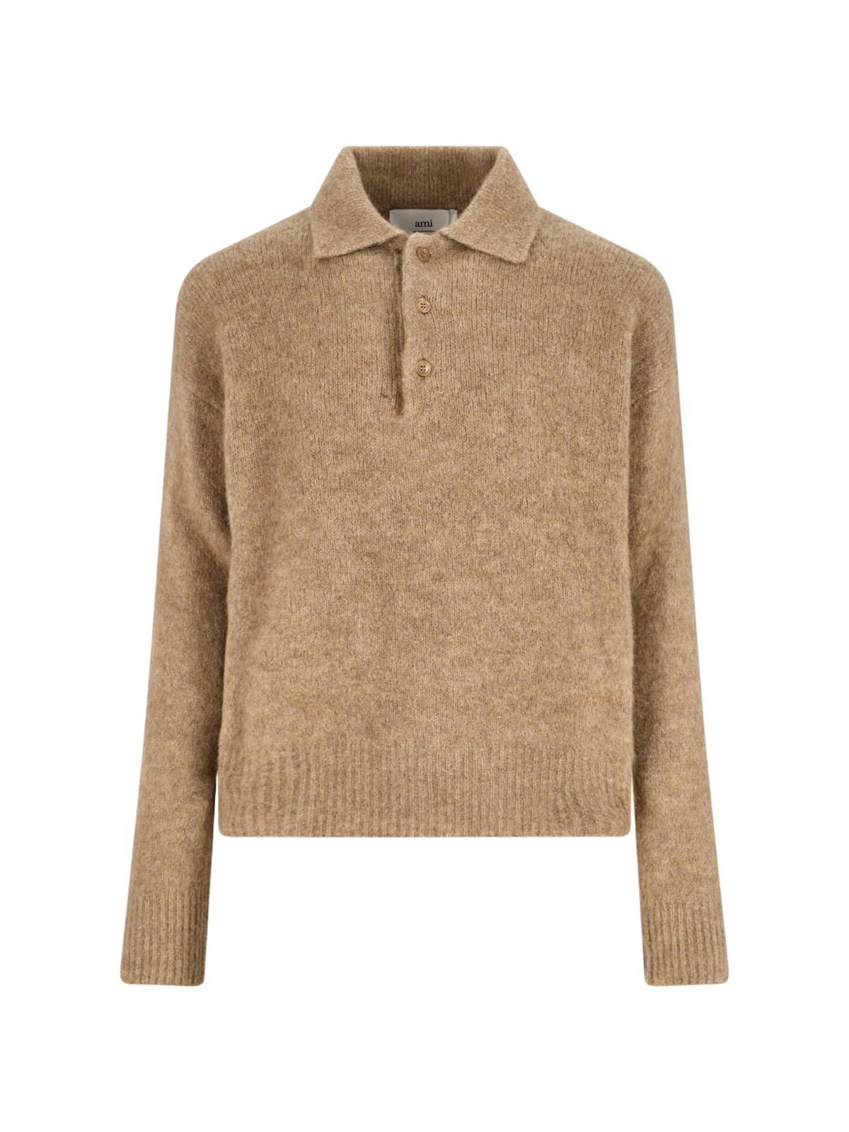 Ami Alexandre Mattiussi Ami Paris Grey Wool And Alpaca Polo Sweater Ami Paris In Brown