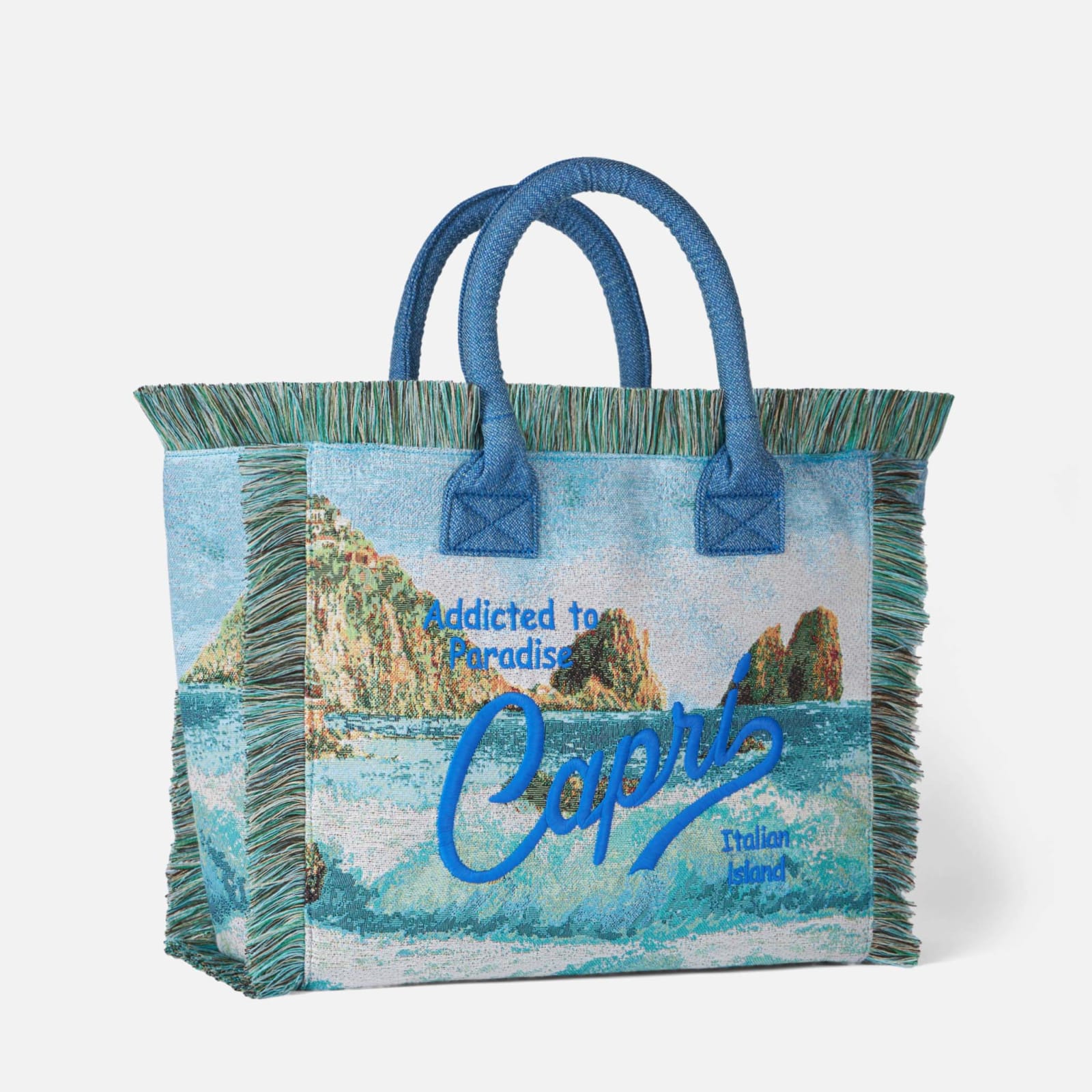 Shop Mc2 Saint Barth Vanity Gobelin Shoulder Bag With Capri Embroidery In Sky
