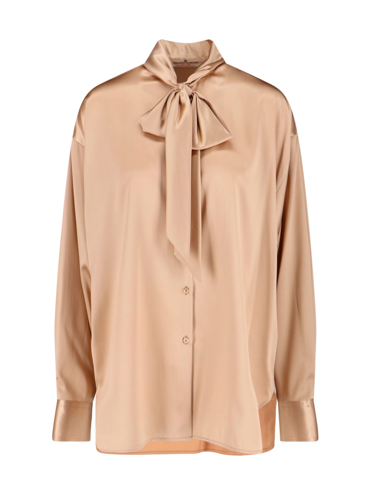 Ermanno Scervino Satin Long Sleeve Top With Bow Detail In Neutral