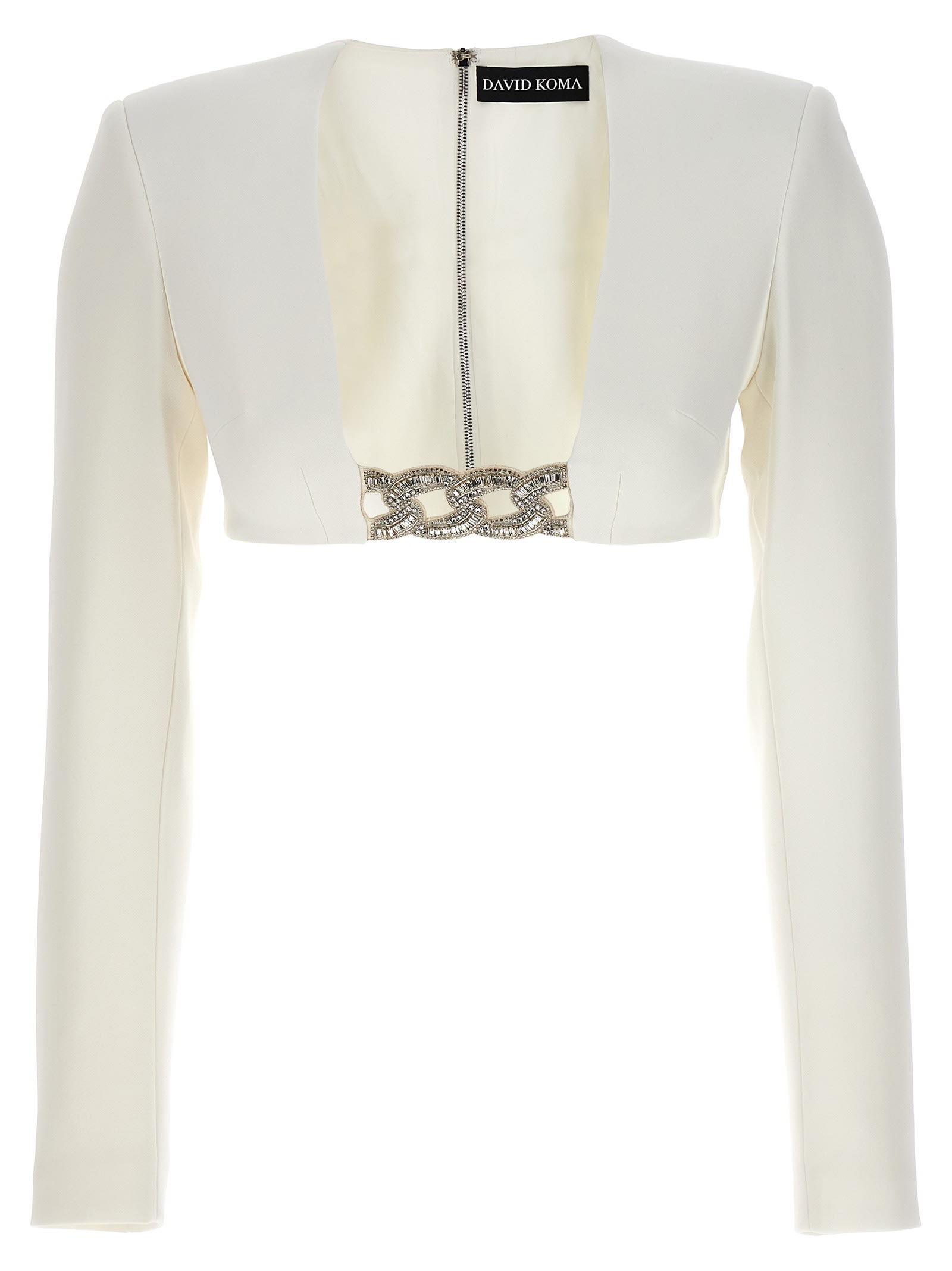 Shop David Koma Top 3d Crystsal Chain And Square Neck In White