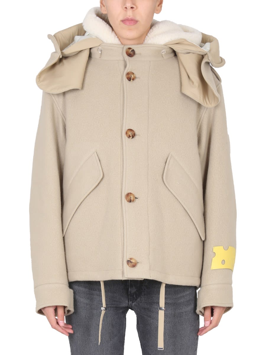 Shop Off-white Parka With Logo In Beige
