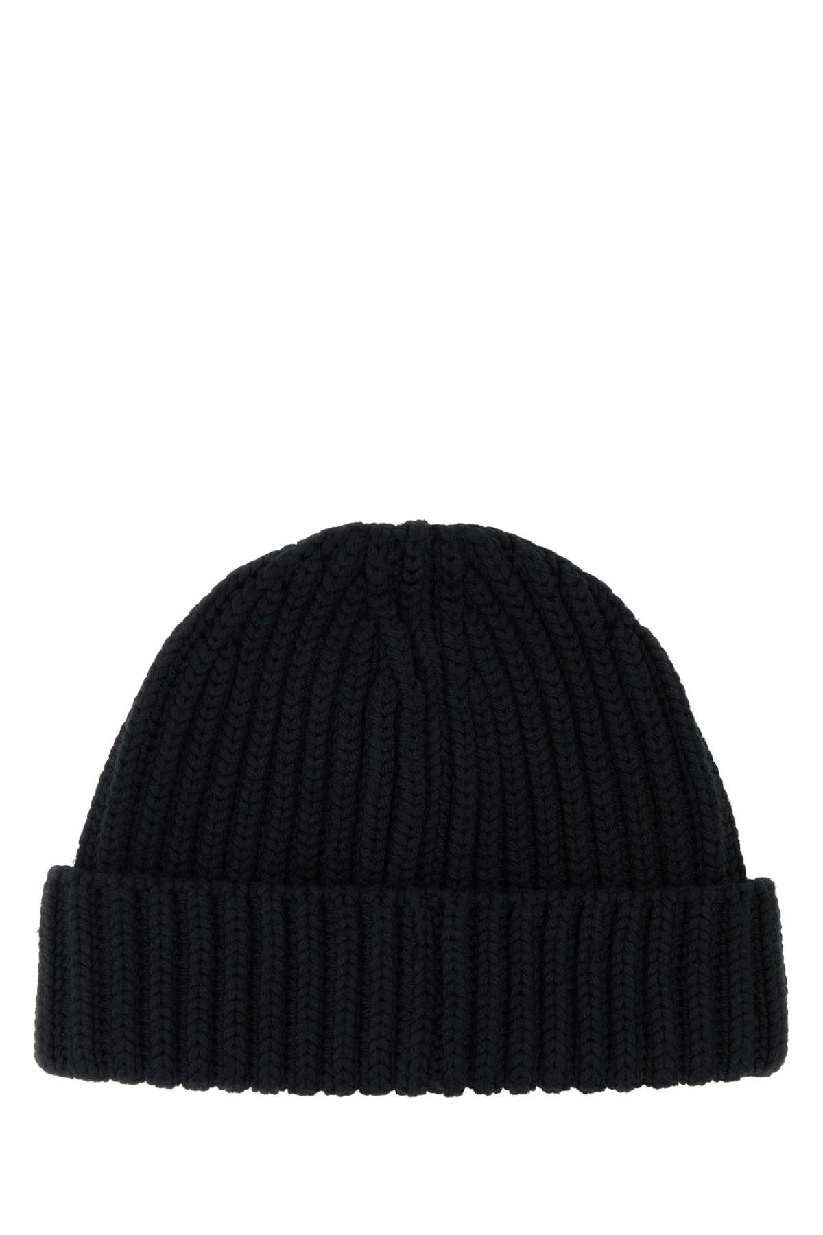 Prada Triangle-logo Ribbed Beanie In Black