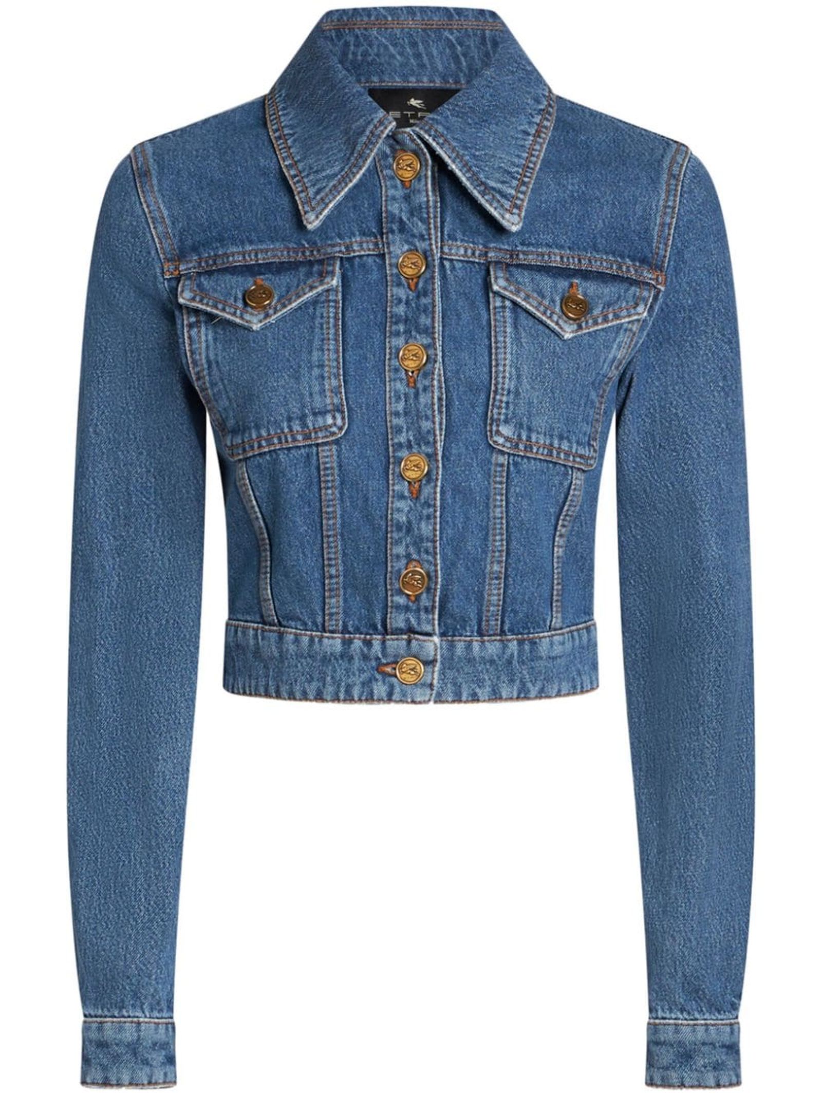 Shop Etro Blue Cotton Denim Jacket