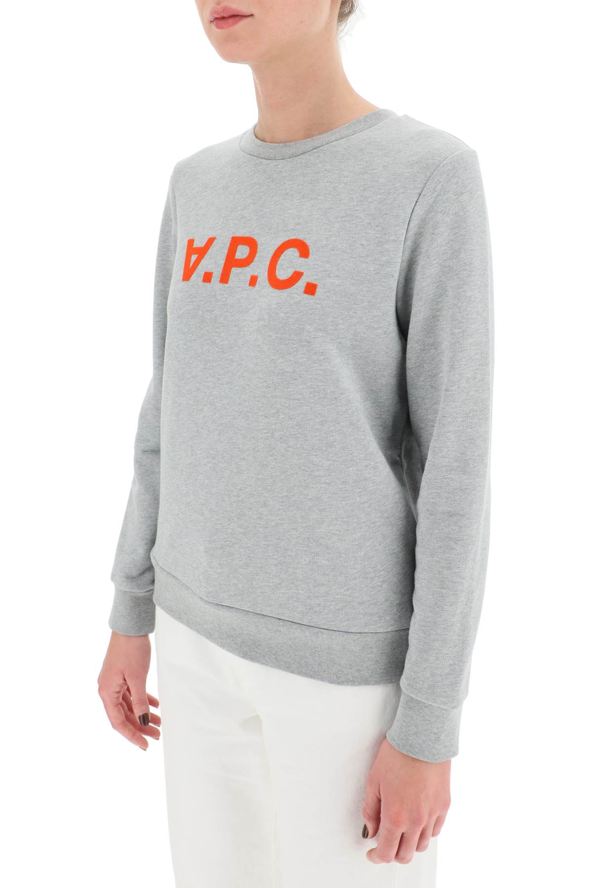 Shop Apc Sweatshirt Logo In Gris Chine Vermillon (grey)