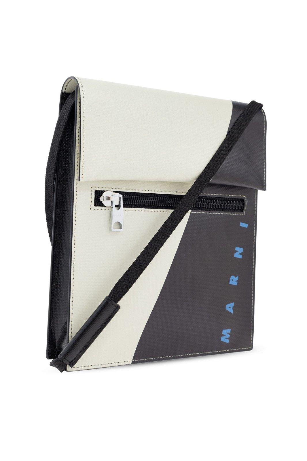 MARNI LOGO-PRINTED COLOUR-BLOCK SHOULDER BAG