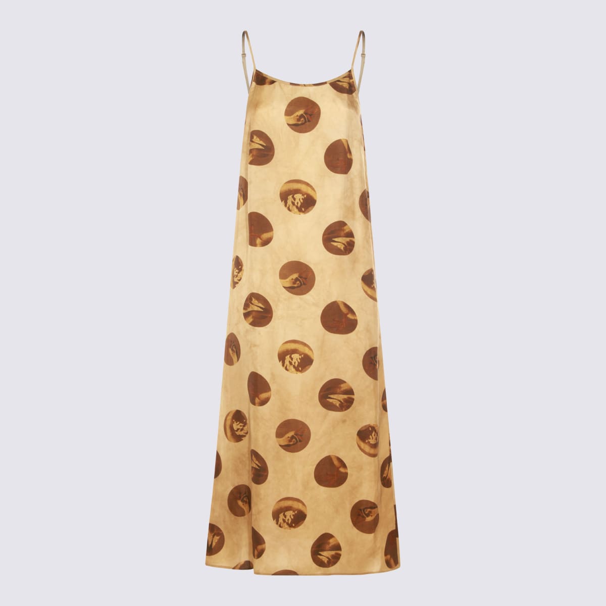 Uma Wang Anaya Brown Sleeveless Dress With Round Neck And All-over Motif In Viscose Blend Woman In Brown
