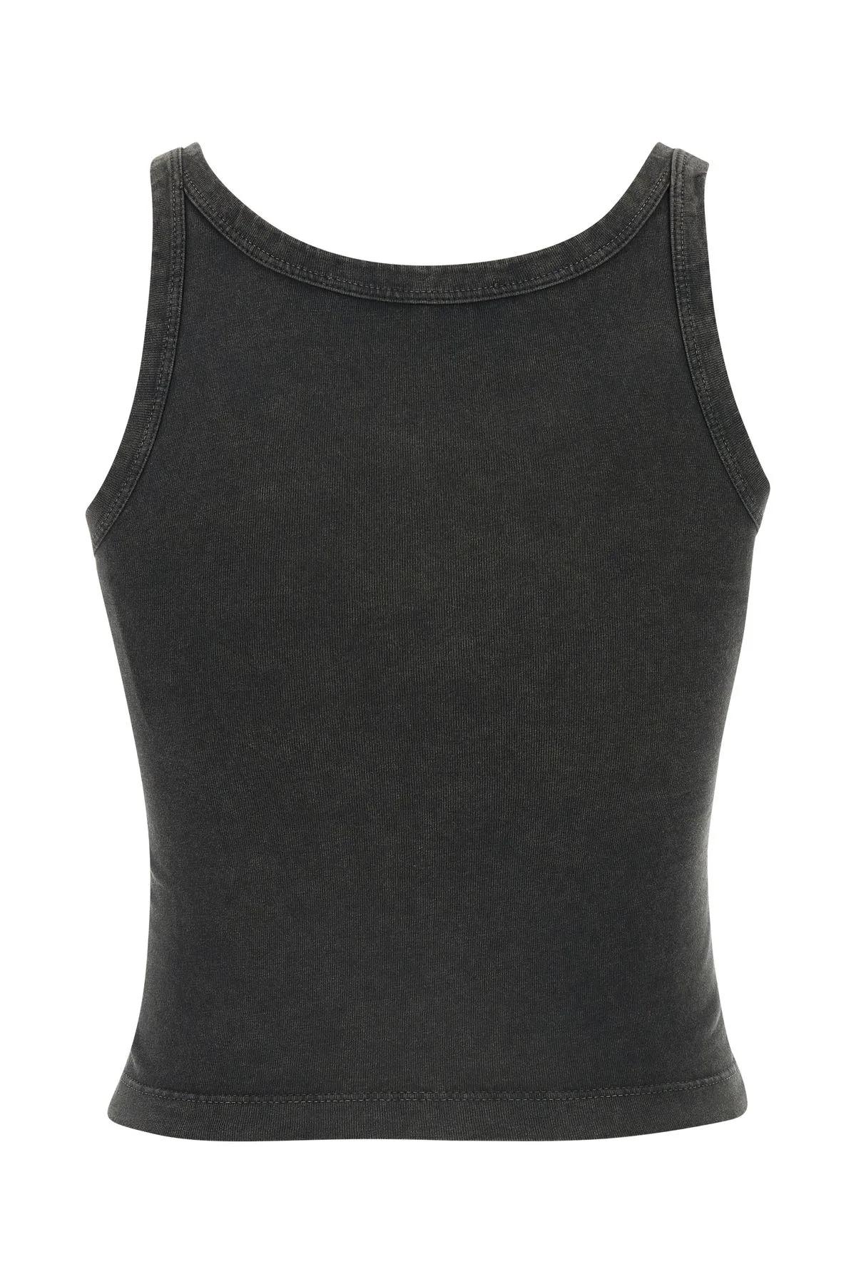Shop Alessandra Rich Charcoal Cotton Top In Grey