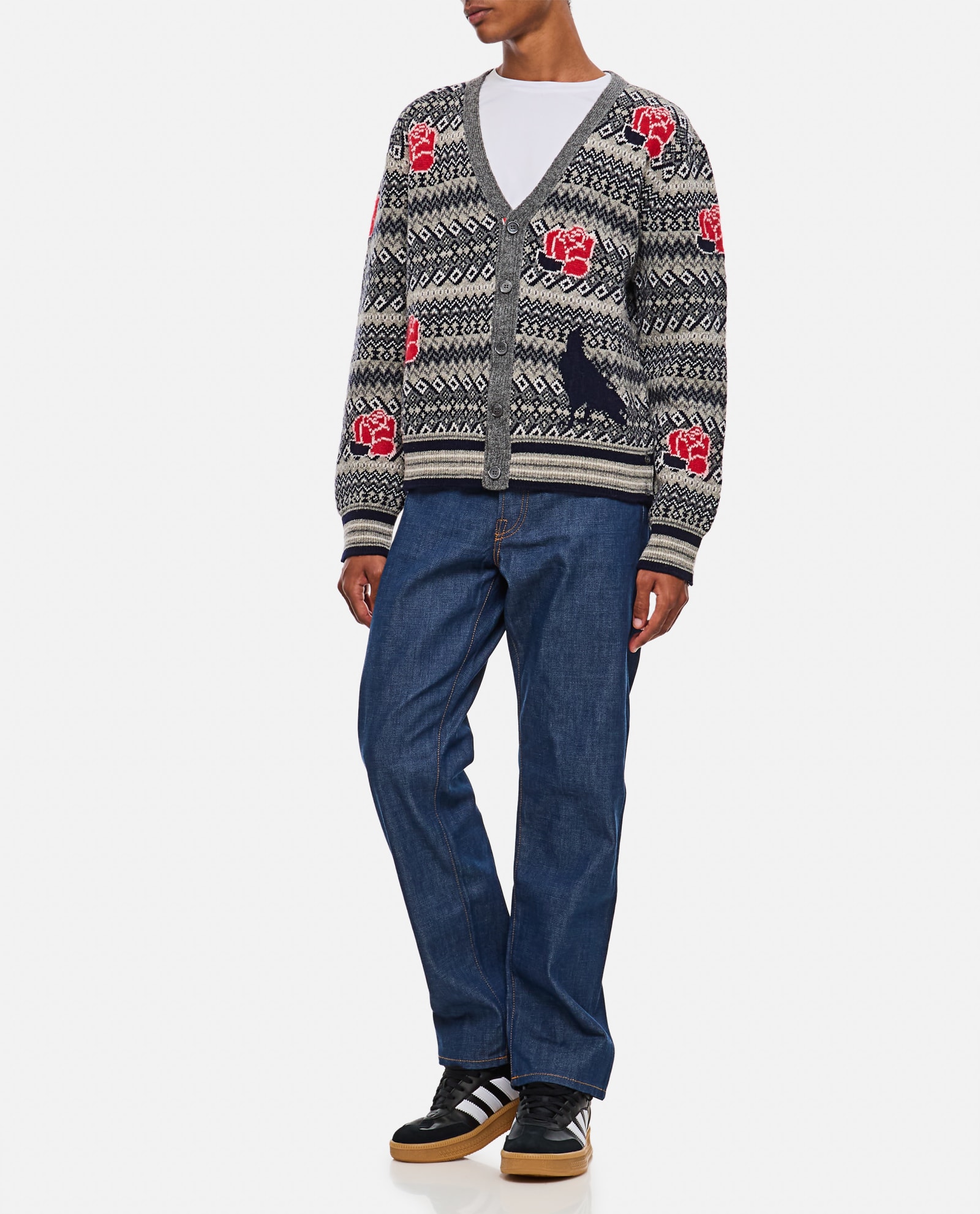 Shop Thom Browne V Neck Cardigan In Shetland Wool And Mohair In Multicolour