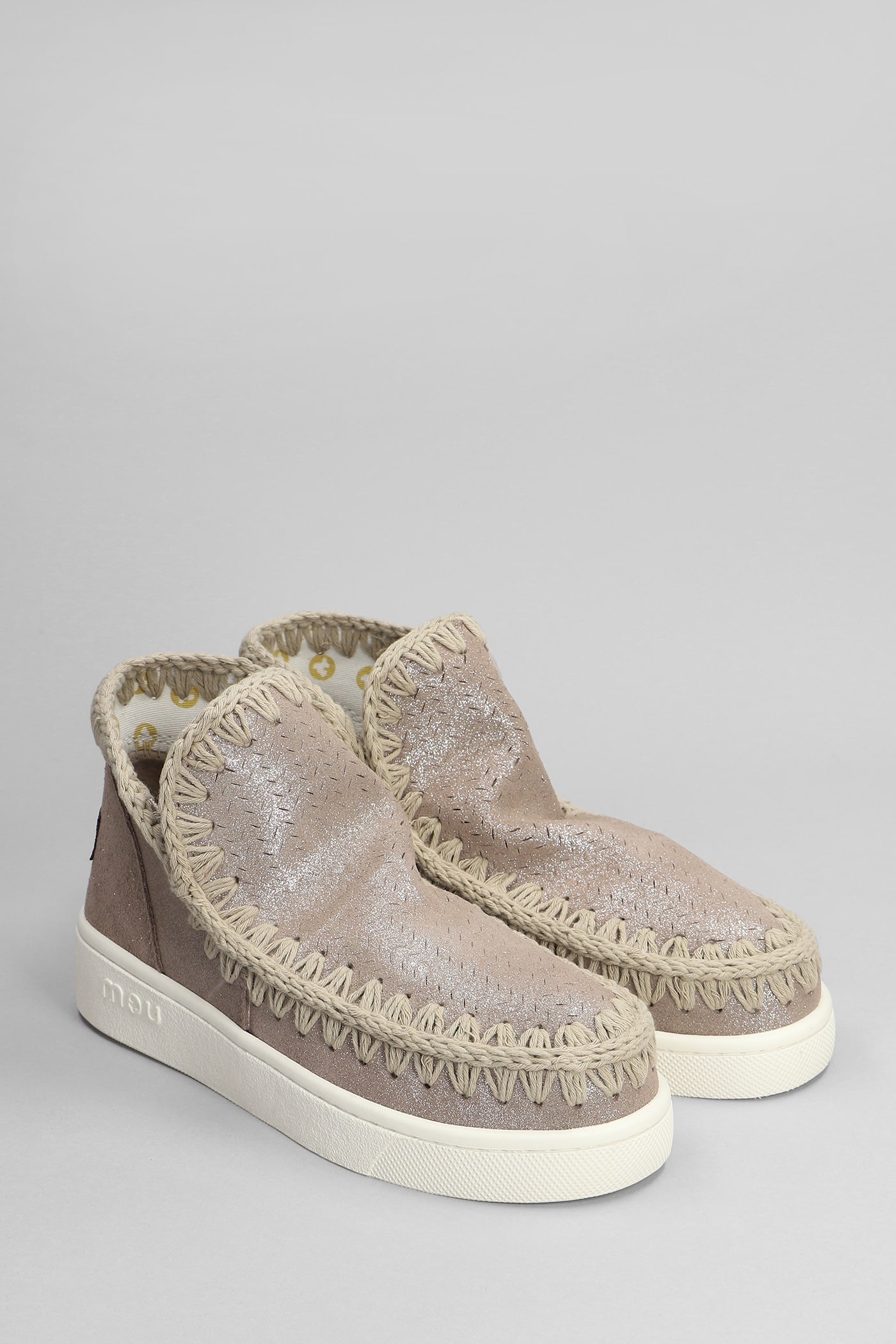 MOU ESKIMO SNEAKER LOW HEELS ANKLE BOOTS IN GREY GLITTER