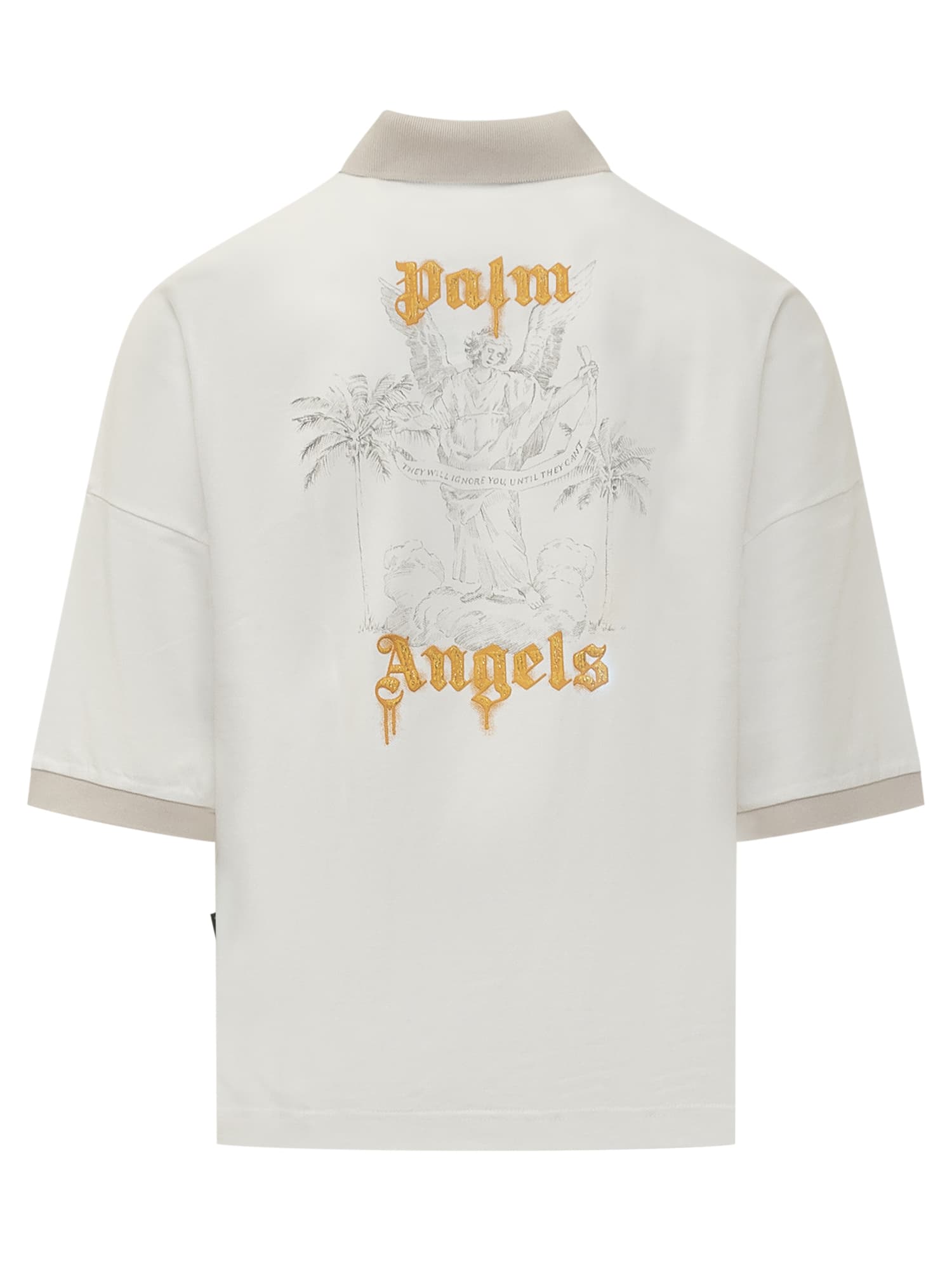 Shop Palm Angels Polo Shirt With Logo In Off White Light Or