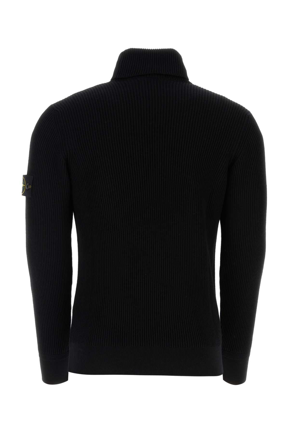 Stone Island Ribbed Knit Sweater With Logo Patch In Black