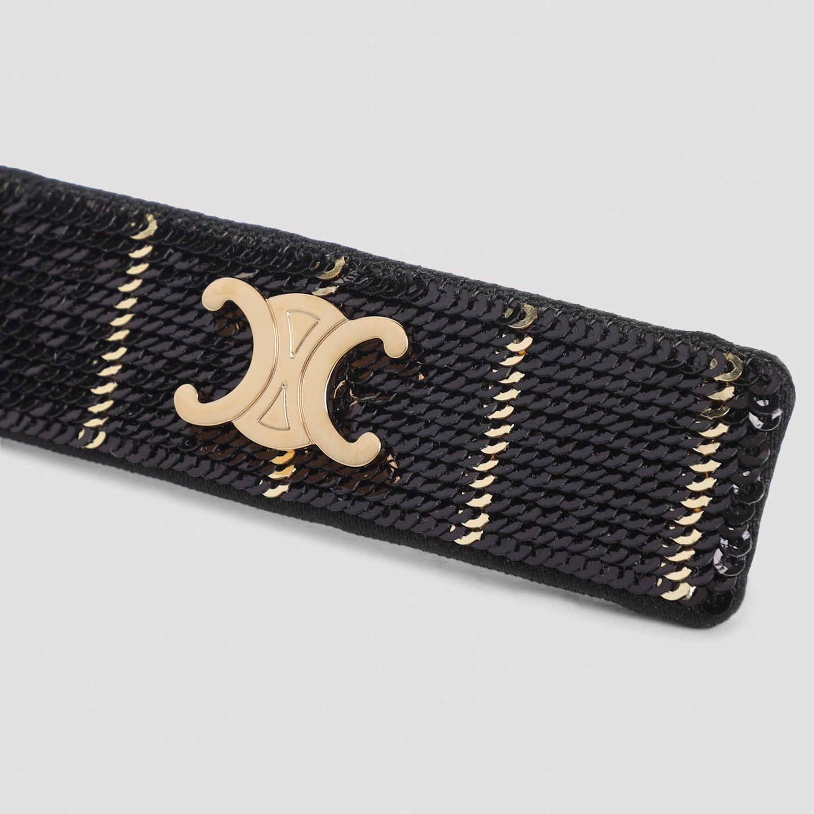 Celine Black Striped Sequins Metal Hair Clip In Multi