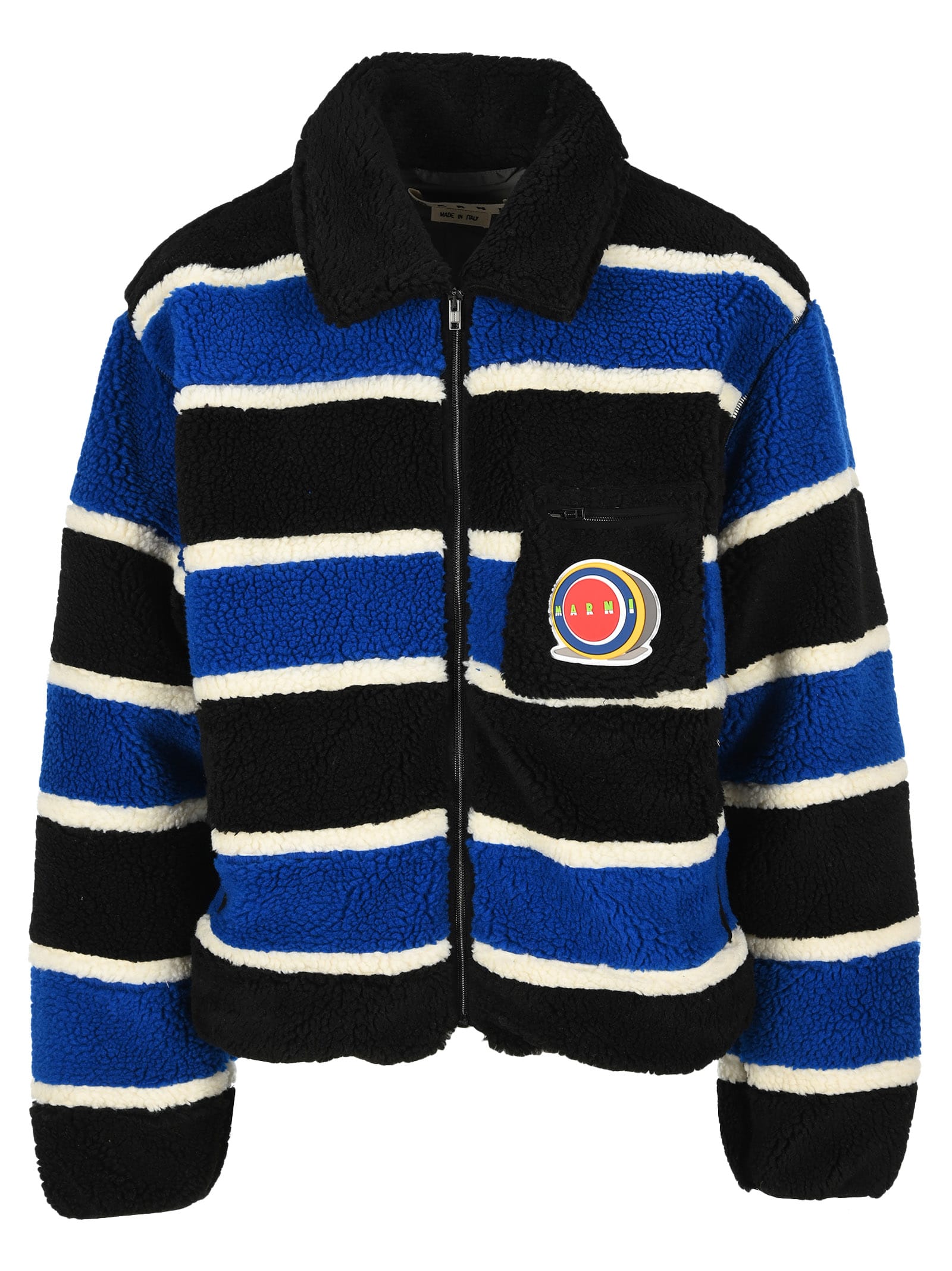 Marni Striped Fleece Jacket In Blue Black | ModeSens