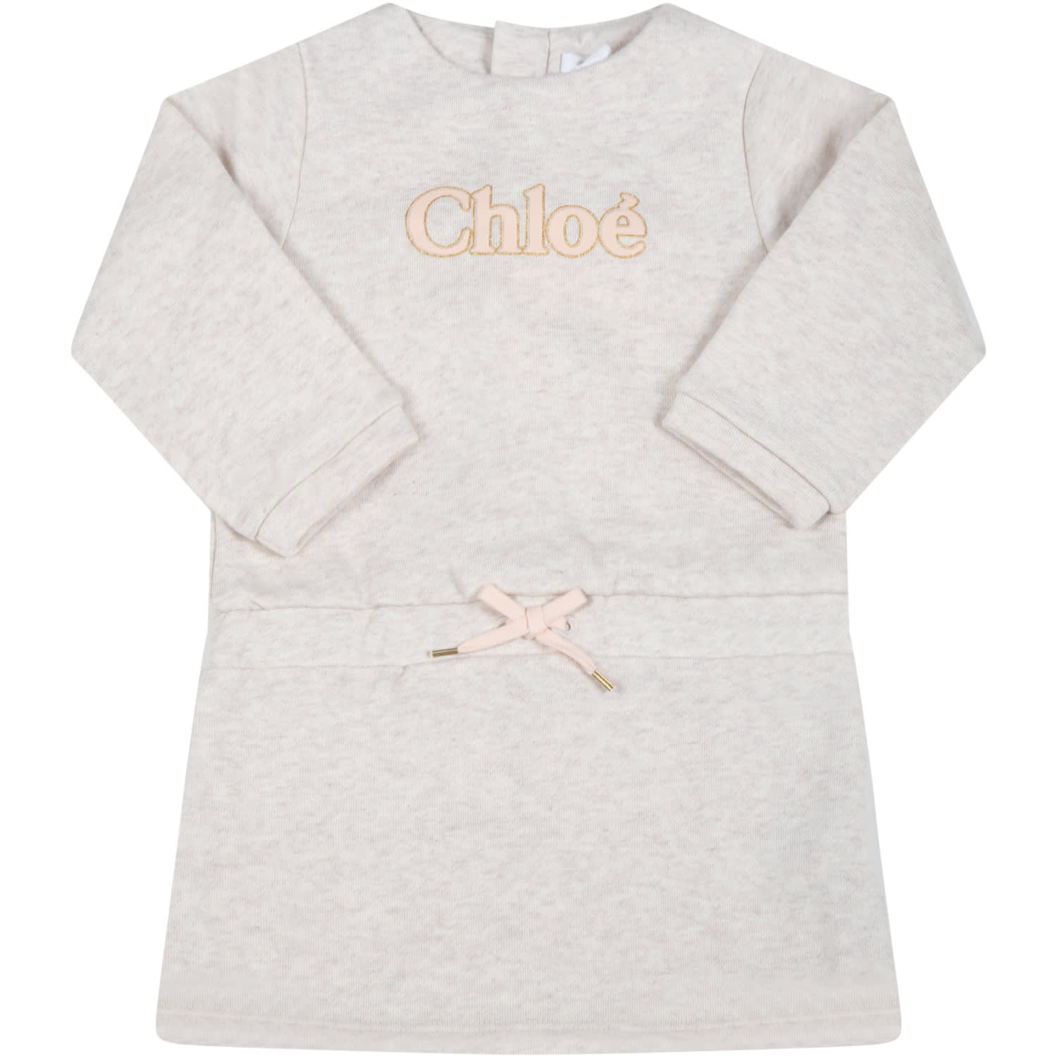 Chloé Ivory Dress For Baby Girl With Pink Logo