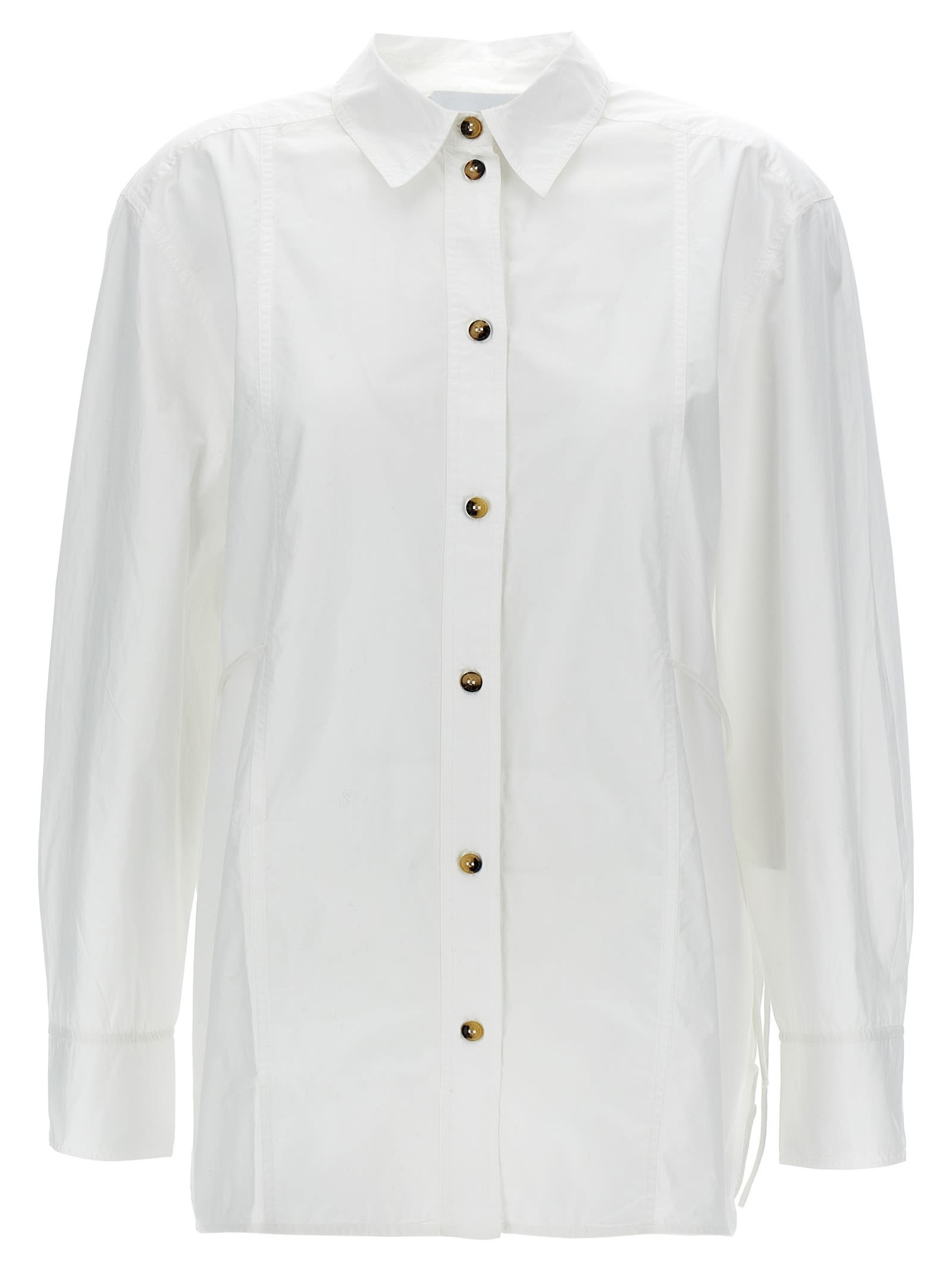 Ganni Lace-up Shirt With Adjustable Waist Tie In White