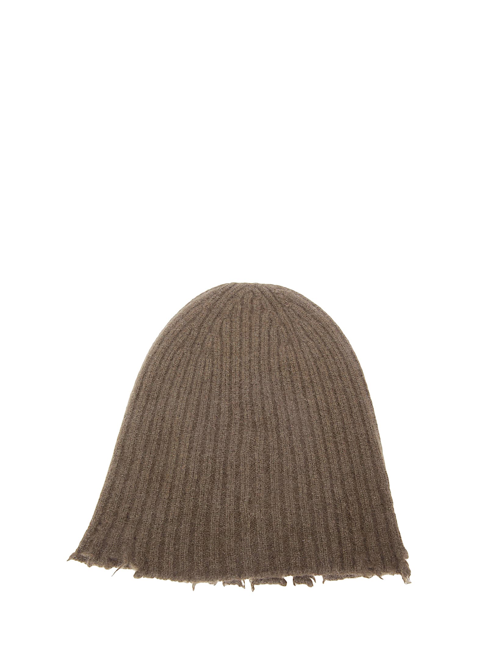 Uma Wang Ribbed Frayed-edge Beanie In Brown