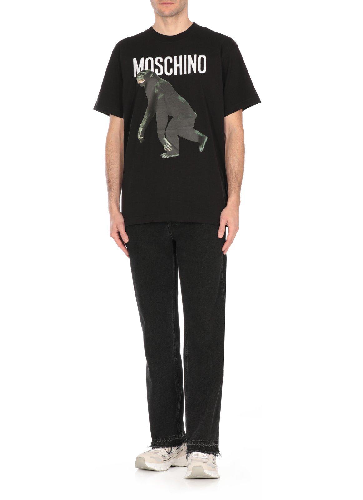 Moschino Logo Printed Crewneck T-shirt In Black